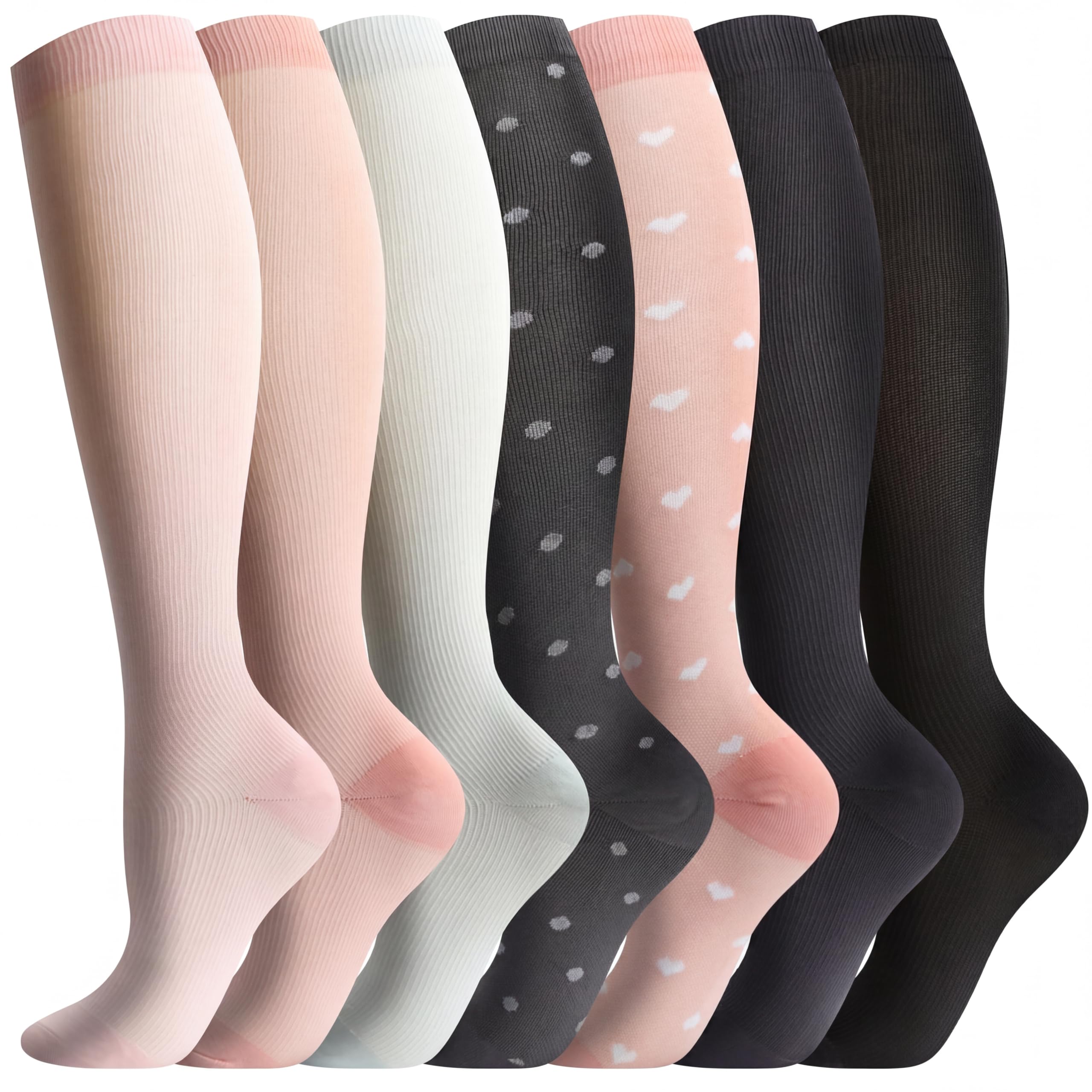 Chausettes de Compression (7 Paires) pour Femmes et Hommes Circulation 20-30 mmhg Les Chausettes Hautes sont le Meilleur Soutien pour la Course Sportive, le Cyclisme, Noir, Taille
