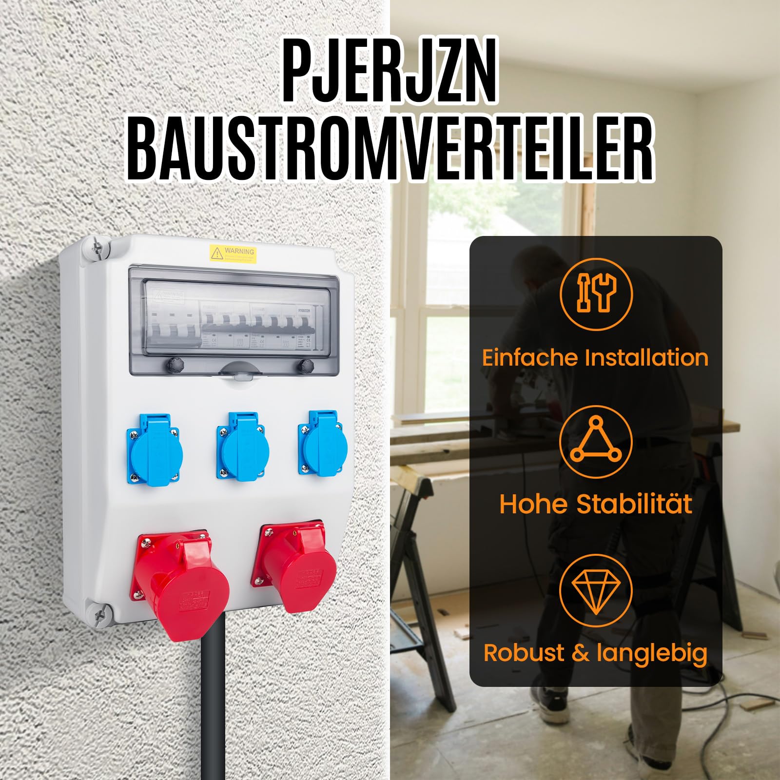 Industrieverteiler für Baustellen FI/LS Schutzsystem IP65 Gehäuse mit Steckdosen IP44 für Baustellen Industrie (1X32A 3X16A 1X40A LS+FI)