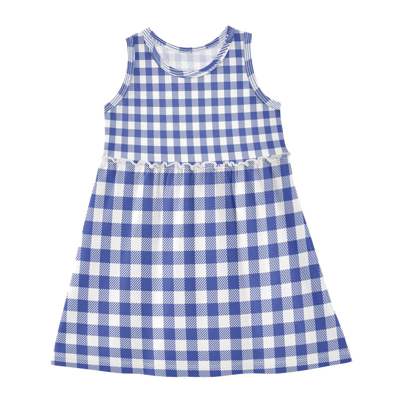 Amazon.com: Girls Blue White Buffalo Plaid Check Dress Sleeveless 