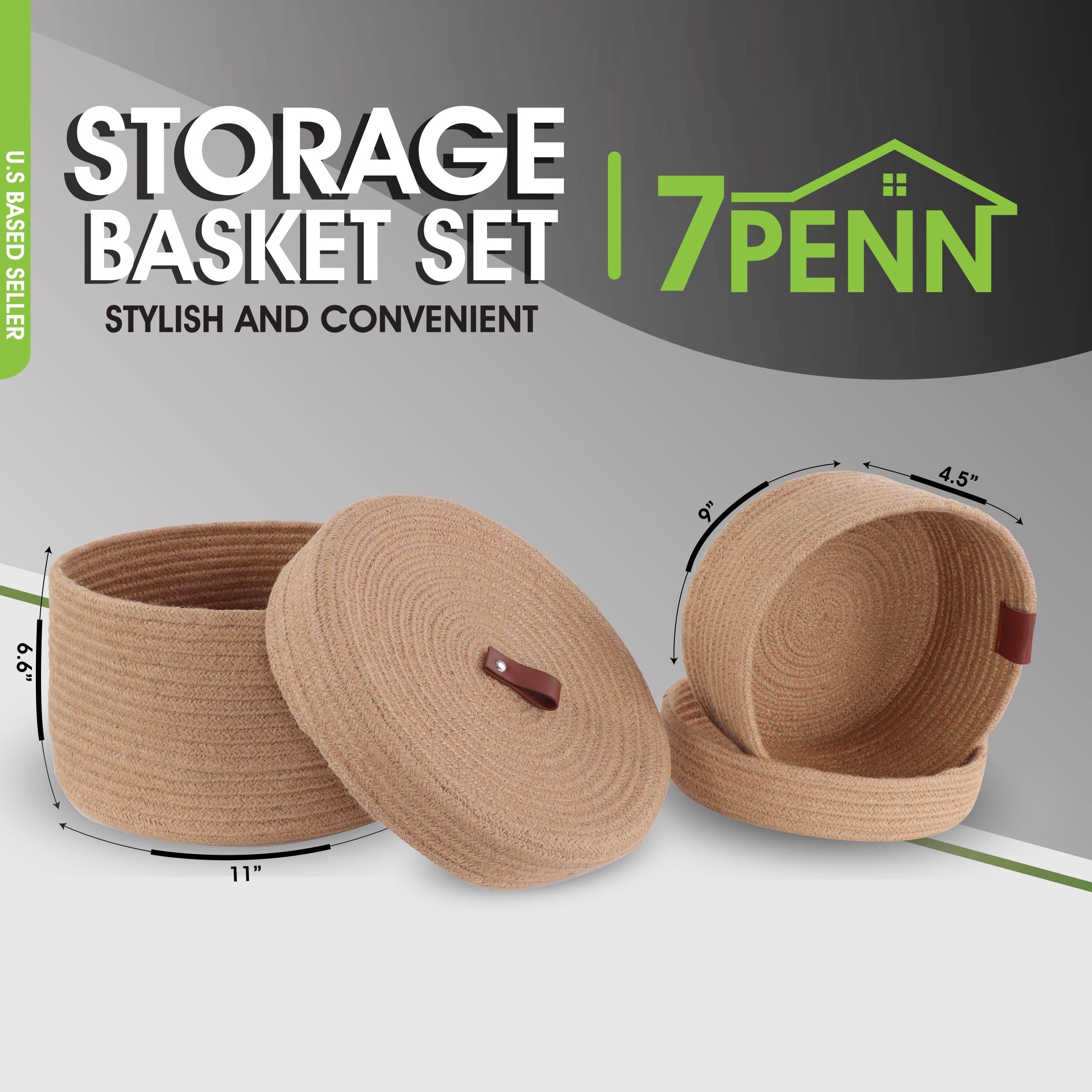 Amazon.co.jp: 7Penn ジュートバスケット - 2ピース ラウンド 装飾