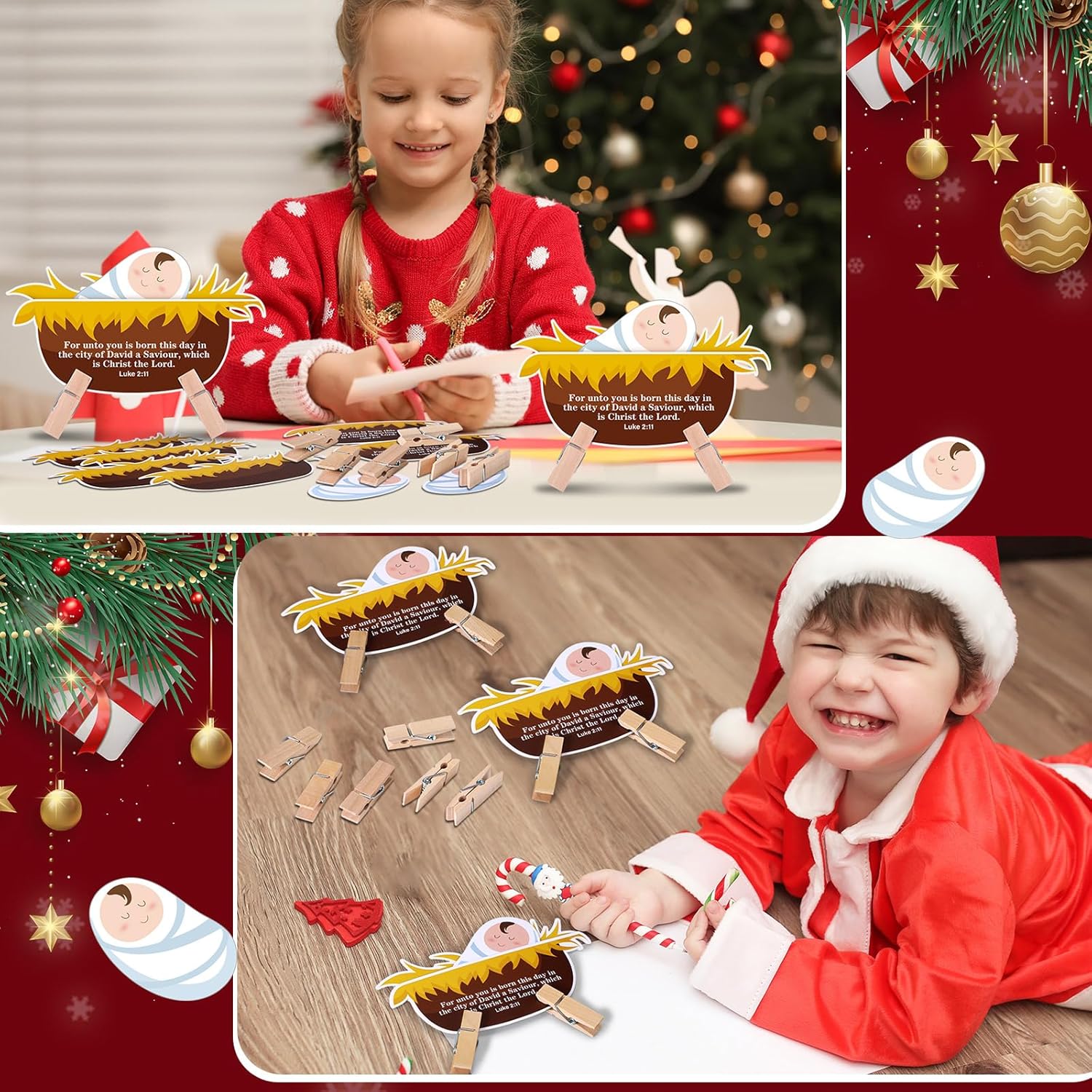 Tenceur 24 Sets Christmas Nativity Scene Crafts Kit Baby Jesus Manger Crafts DIY Jesus Birth Cardboard Decoration Religious Christian Christmas Party Favors for Holy Night Church Activities