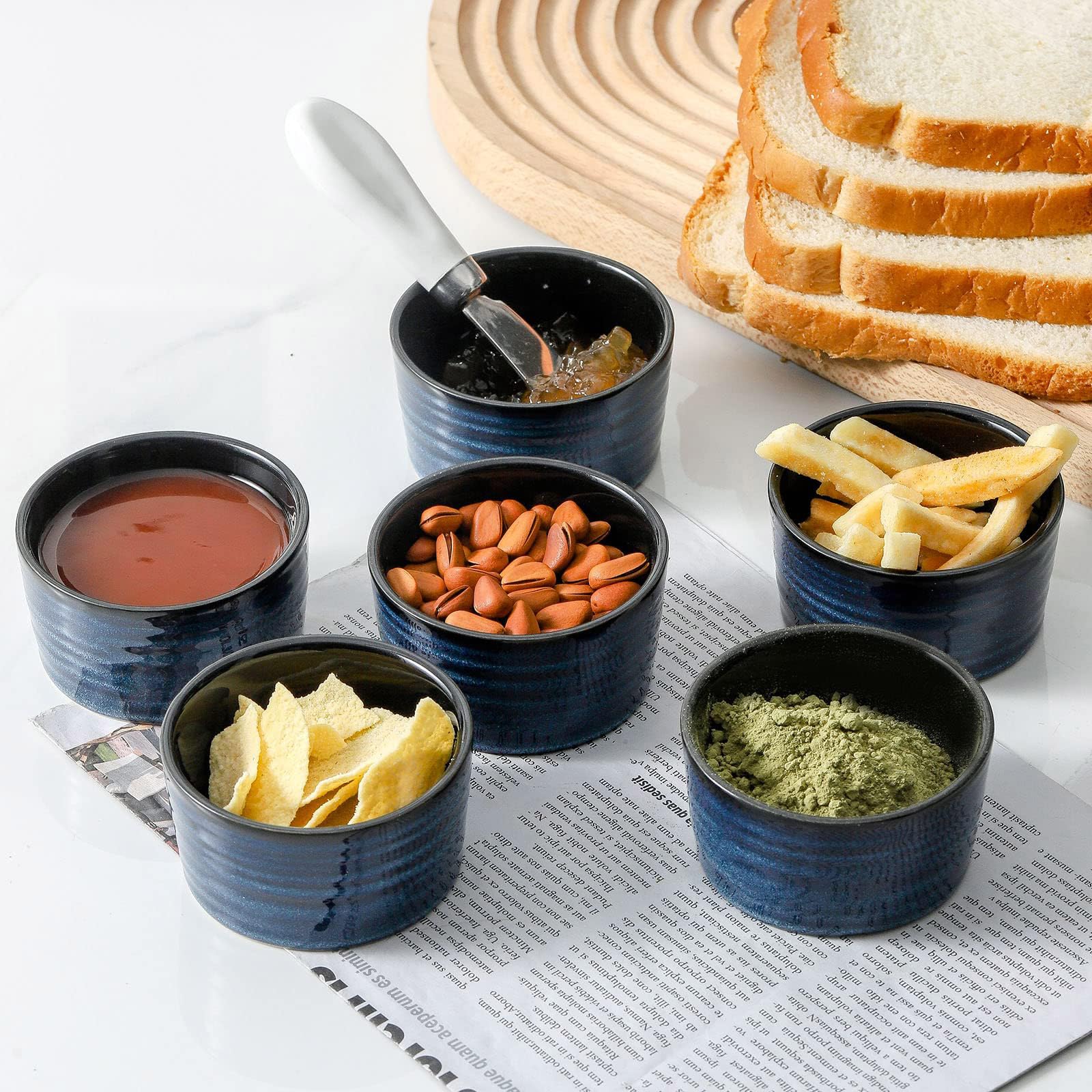 Ramequines de cerámica de 4 onzas, juego de 6 platos pequeños para soufflé, mini cuencos para hornear para cocina, tazas de salsa de porcelana para crema brulee, pudín, helado, pasteles de