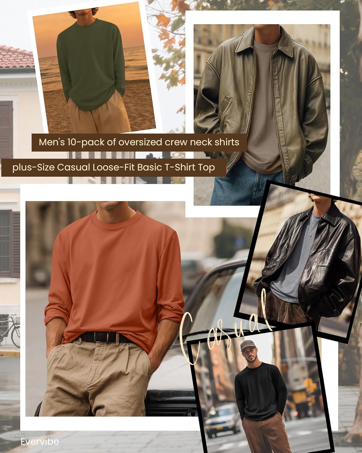 10 Pcs Mens Big and Tall Shirts Cotton Long Sleeve Top Bulk