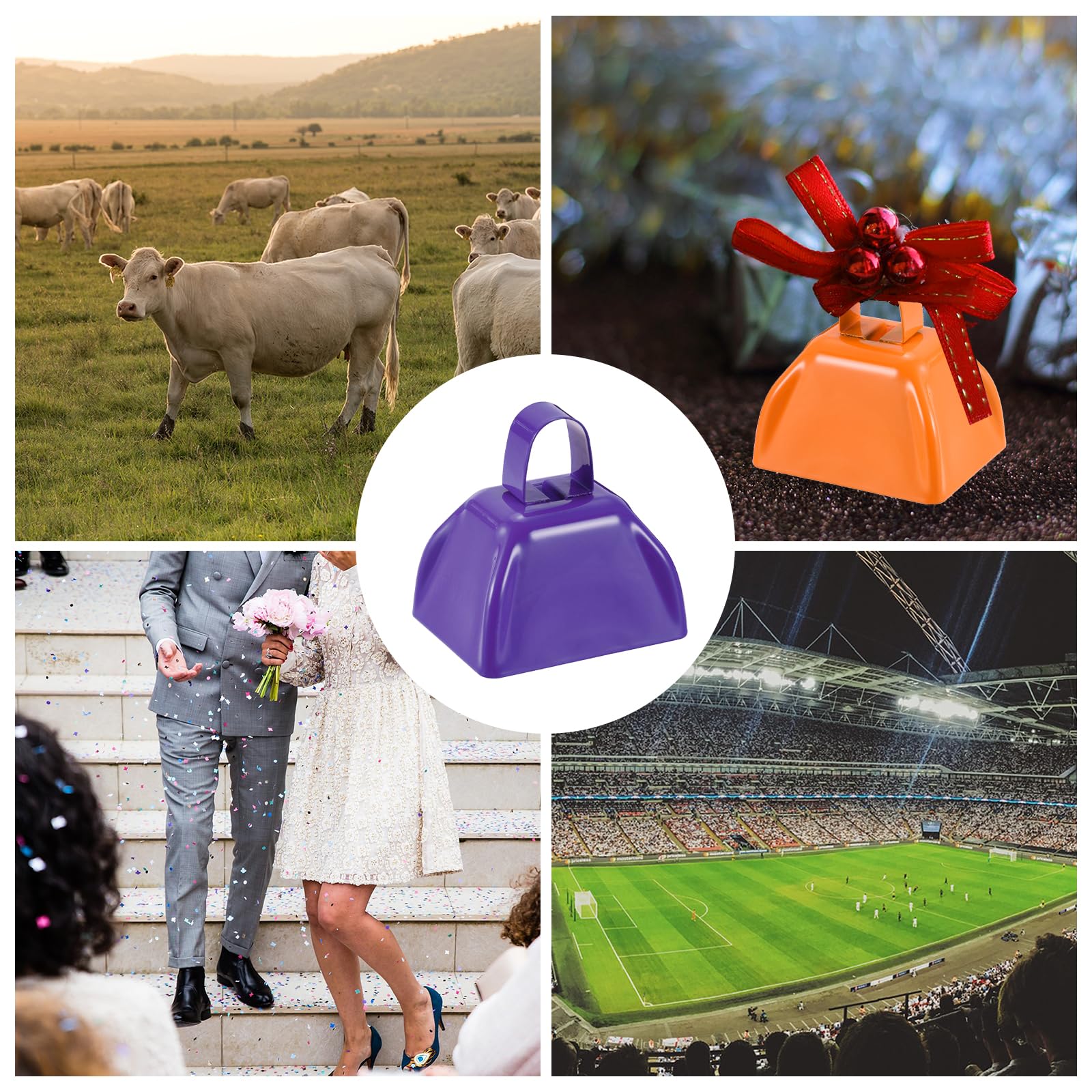 PATIKIL 24 Pezzi Campanacci Per Partite Di Calcio 3 Pollici Campanacci Per Eventi Sportivi All'Ingrosso Strumenti Rumorosi Metallici Campanaccio Con Corda Per Tifare Matrimonio Viola