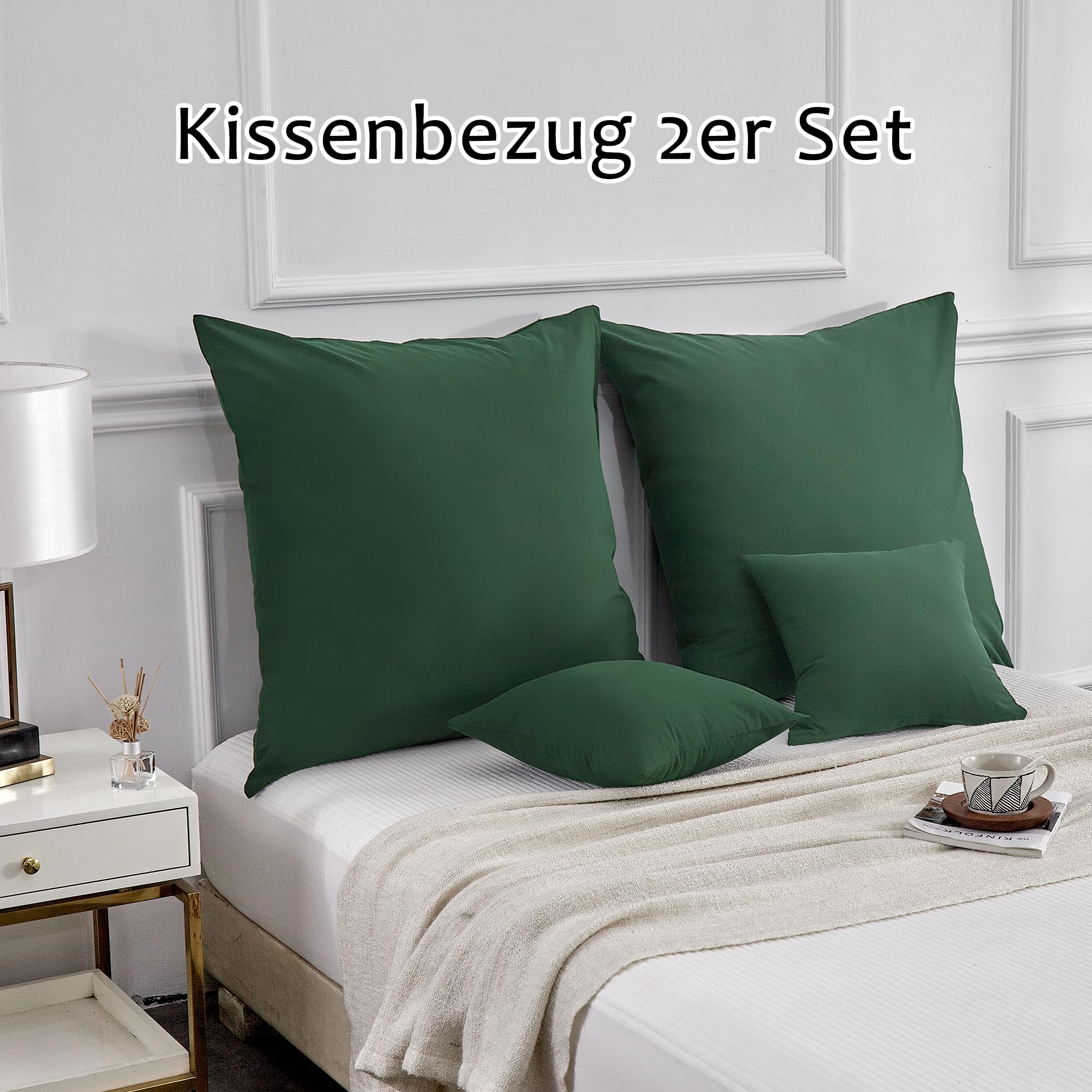 Federe Cuscino 40x40 Cm - Set Da 2 In Cotone Lavato, Verde Con Cerniera - Foto 2