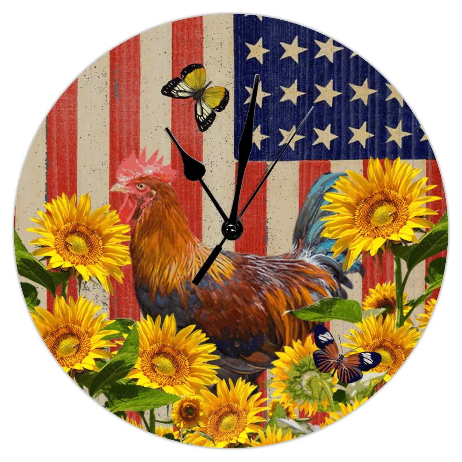 Horloge murale animaux de la ferme tournesol drapeau américain 38 cm quartz