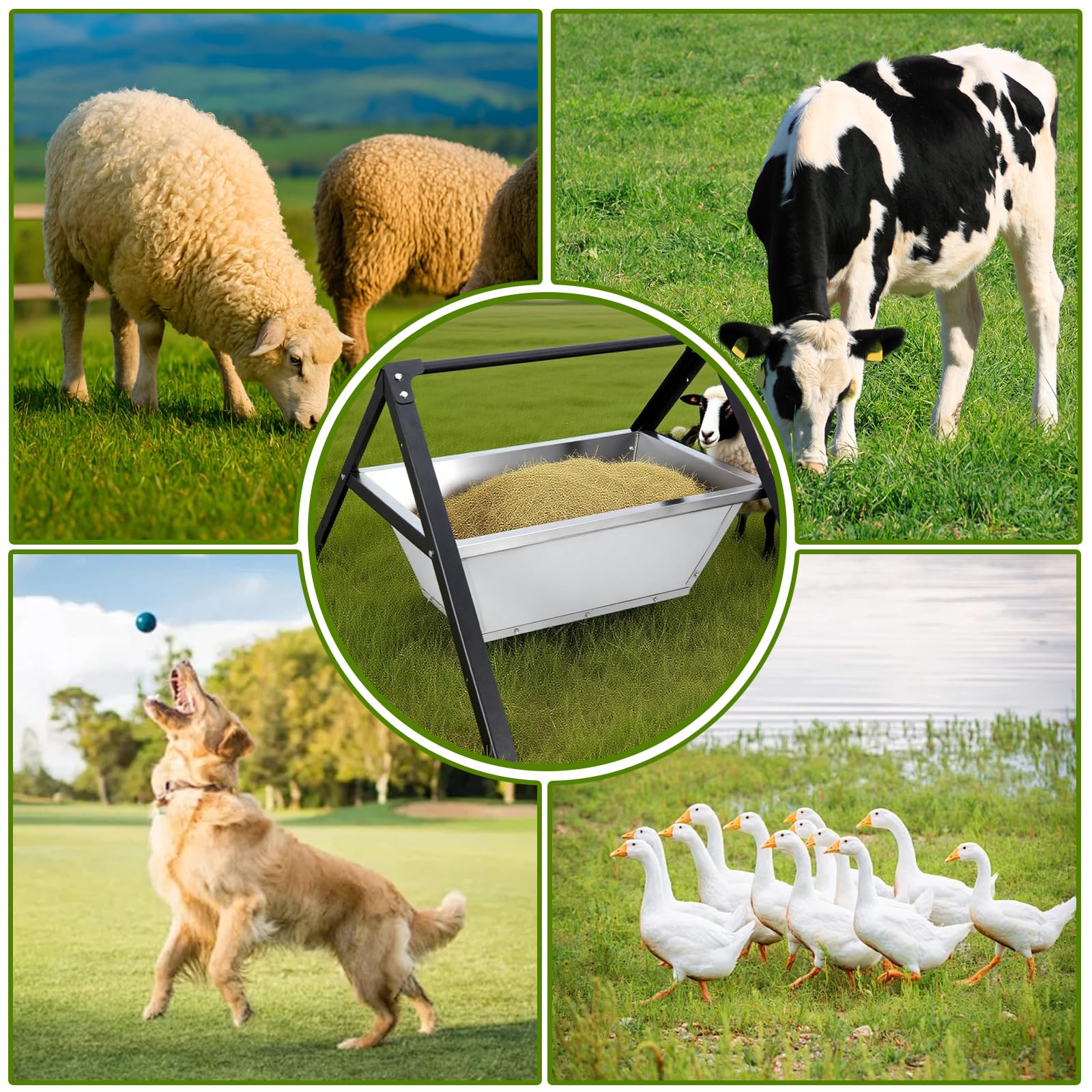 Comedero para Ovejas, 23" Comederos Portátiles para Animales - Comedero Grande de Acero Inoxidable para Cabras, Ovejas, Cerdos, Perros, Paquete de 2