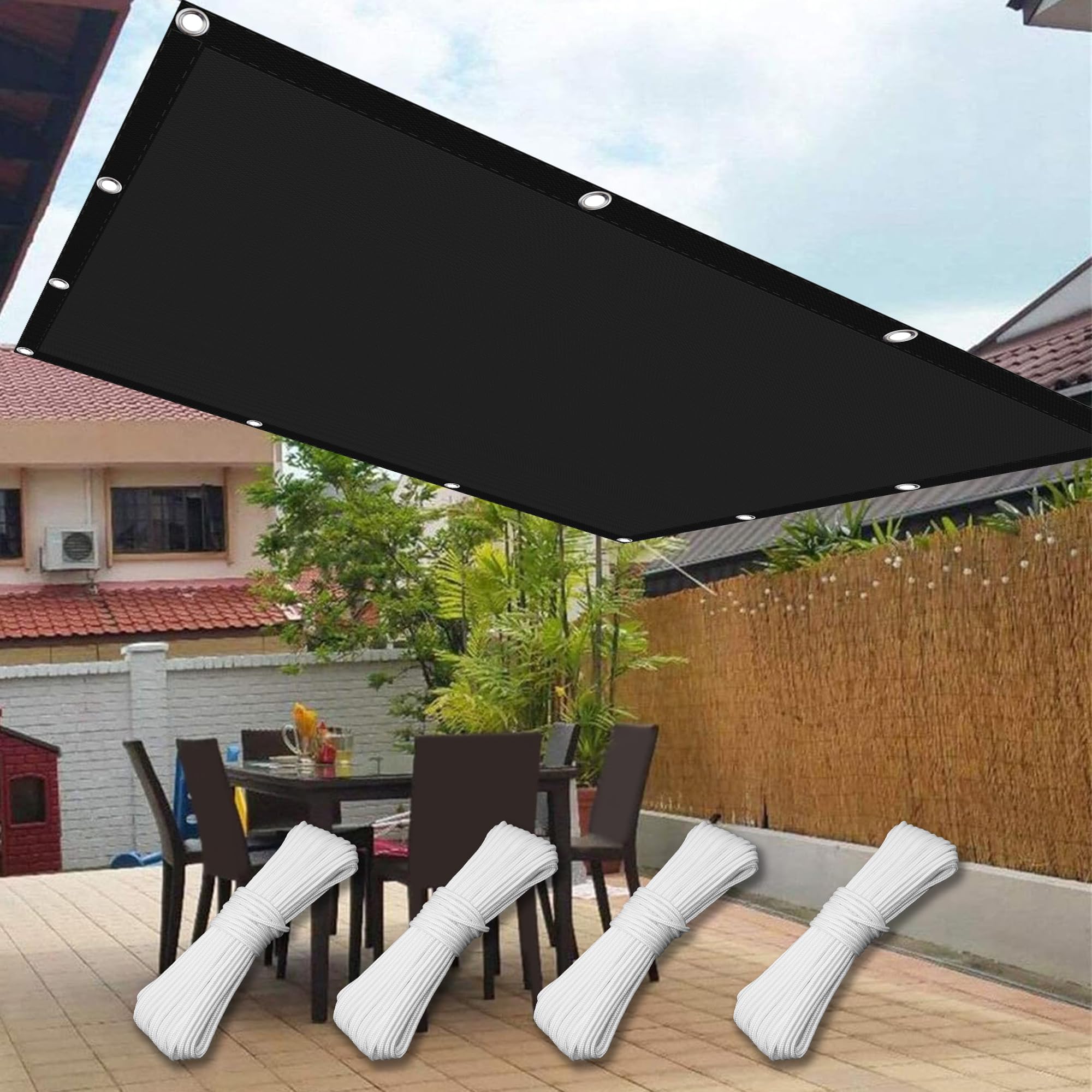 Voile d'ombrage noir 1.5x3.2m anti-UV pour pergola et plantes