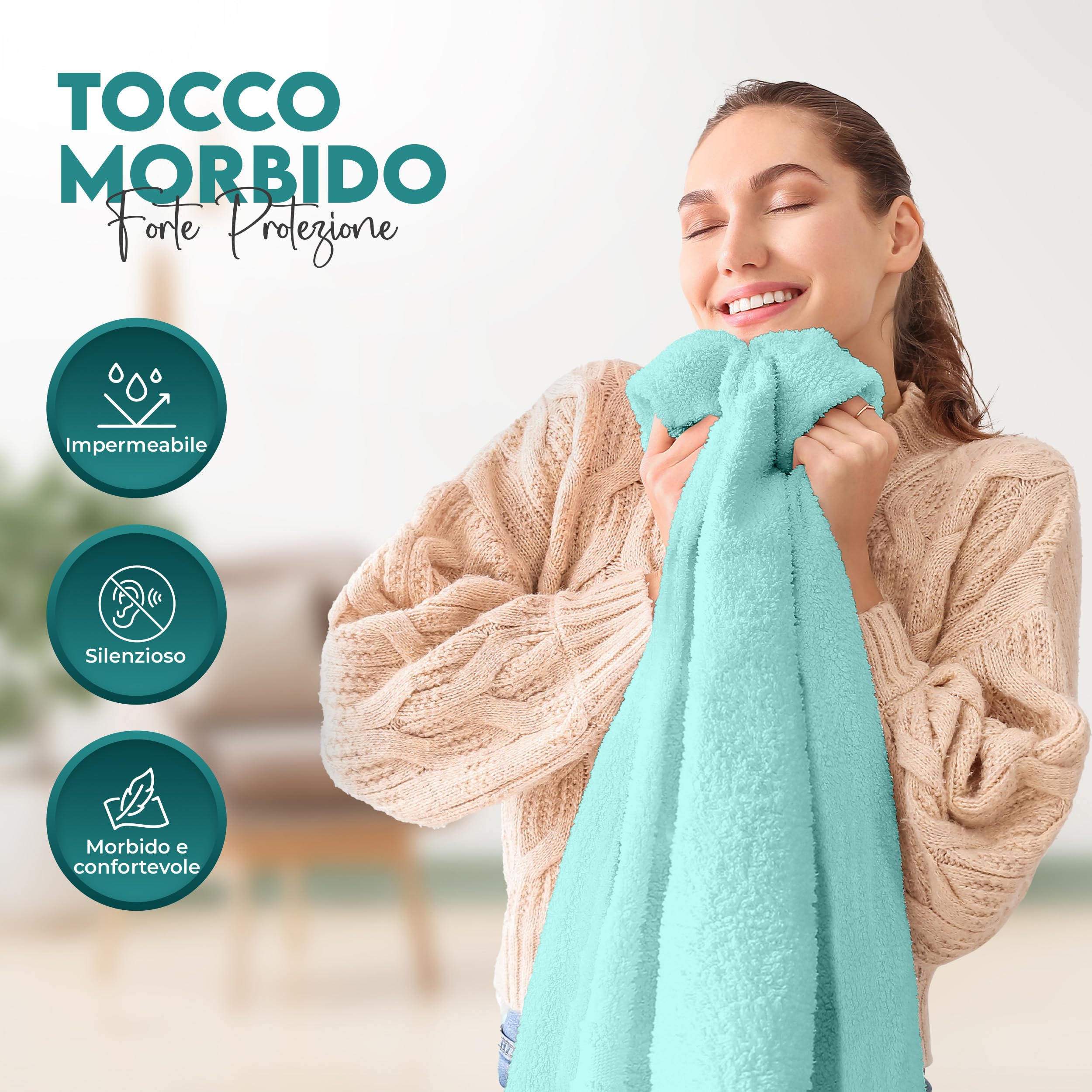 Utopia Bedding Coprimaterasso Una Piazza e Mezza Impermeabile 140 x 200 x 30 cm, Certificato OEKO-TEX, Proteggi Materasso, Traspirante, Lavabile, Stile Montato Tutto Intorno Elastico Blu Spa