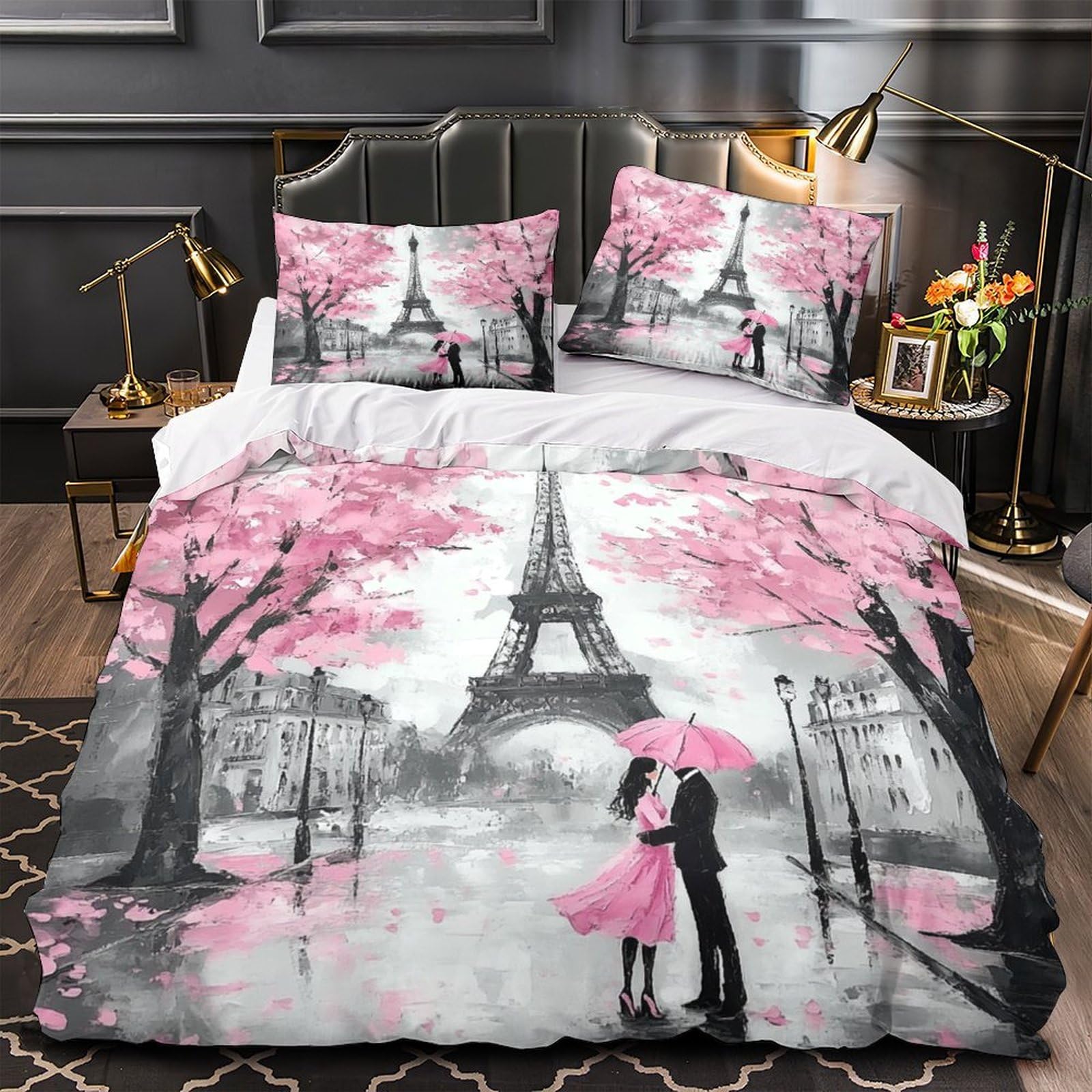 Housse de couette Paris 3D pour une chambre d'ado au style romantique