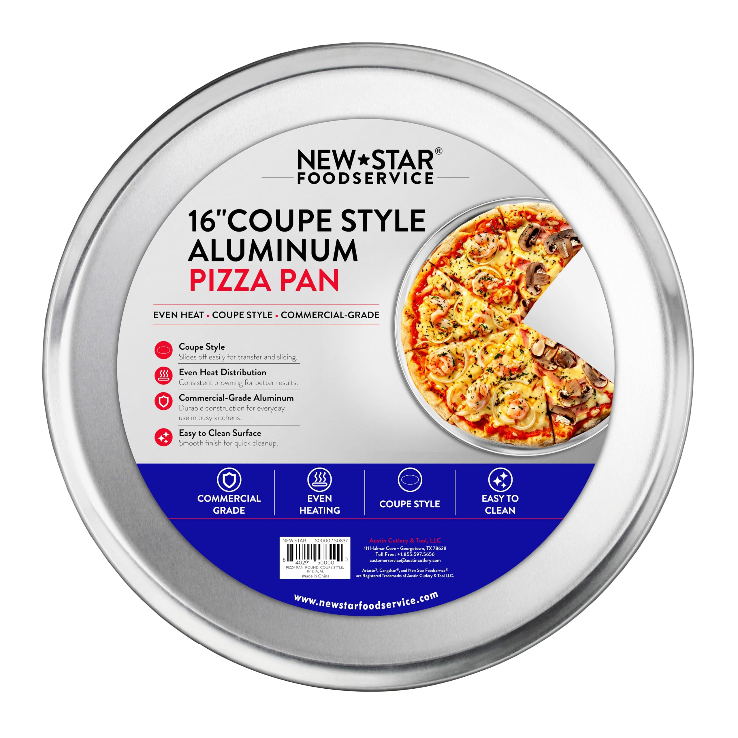 New Star Foodservice Silver 50837 Restaurant-Grade Aluminum Pizza Pan, Baking Tray, Coupe Style, 16-Inch