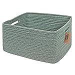 COMFY-HOMI Cotton Rope Woven Basket with Handles for Shelves,Toys,Book, Cloth Storage Baskets for Organizing-17 x 13 x 7.5 Toy Decorative Organizer for Living Room, Bathroom Green