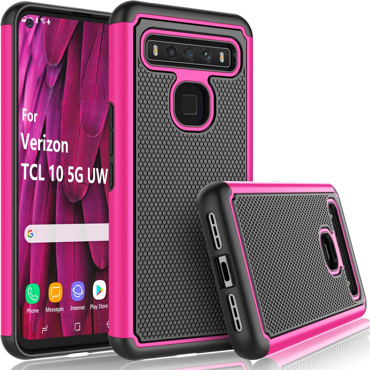 Tekcoo Case for TCL 10 5G UW (Verizon), [Tmajor] Hybrid Solid Shock Absorbing [Hot Pink] Rubber TPU & Plastic Scratch Resistant Bumper Grip Cute Sturdy Hard Phone Cases Cover