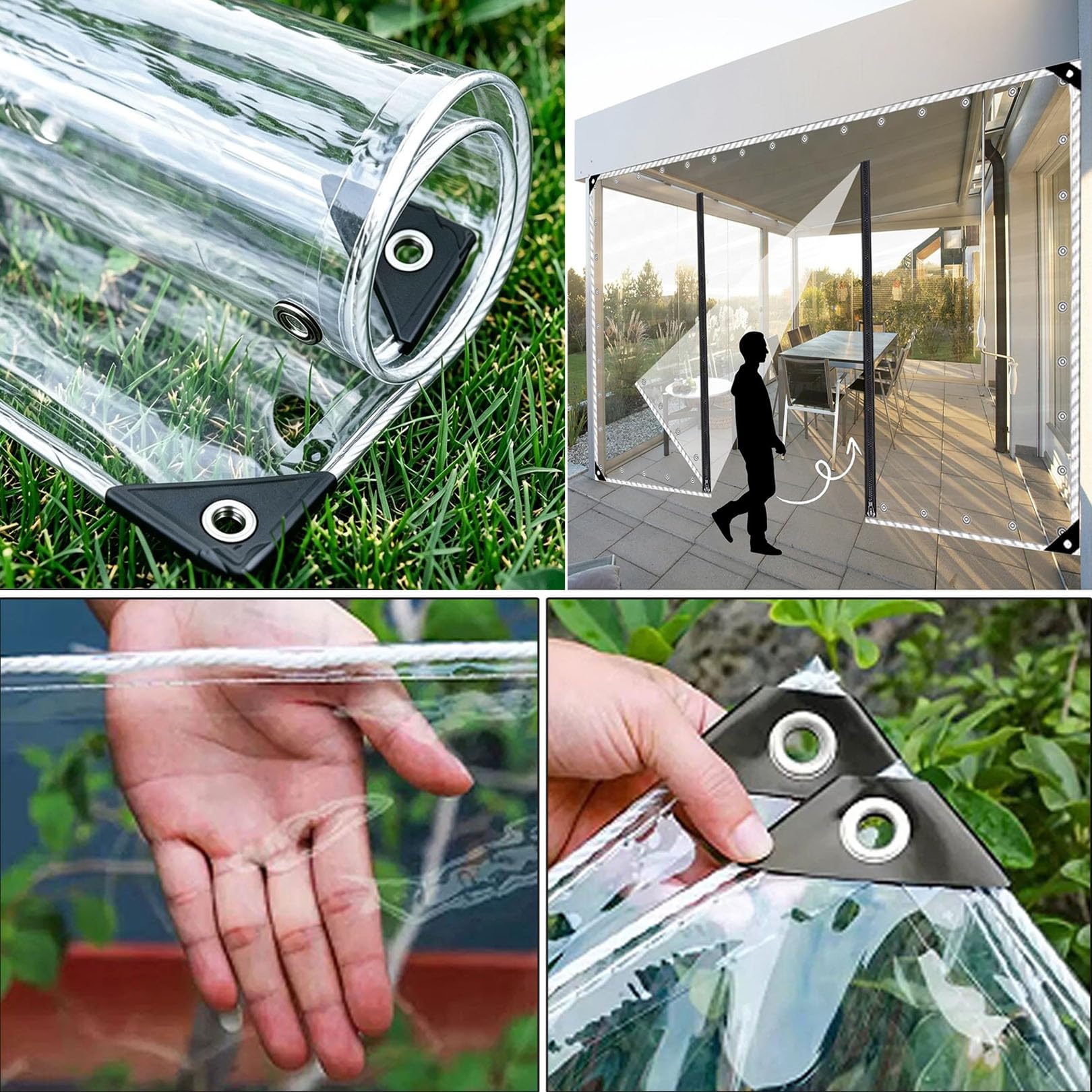 Telo PVC trasparente per esterno 2,5 × 7,5m spessore 0,5 mm con cerniera | Tenda-telo resistente agli agenti atmosferici, con superficie idrorepellente, pannello laterale per pergola, terrazzo