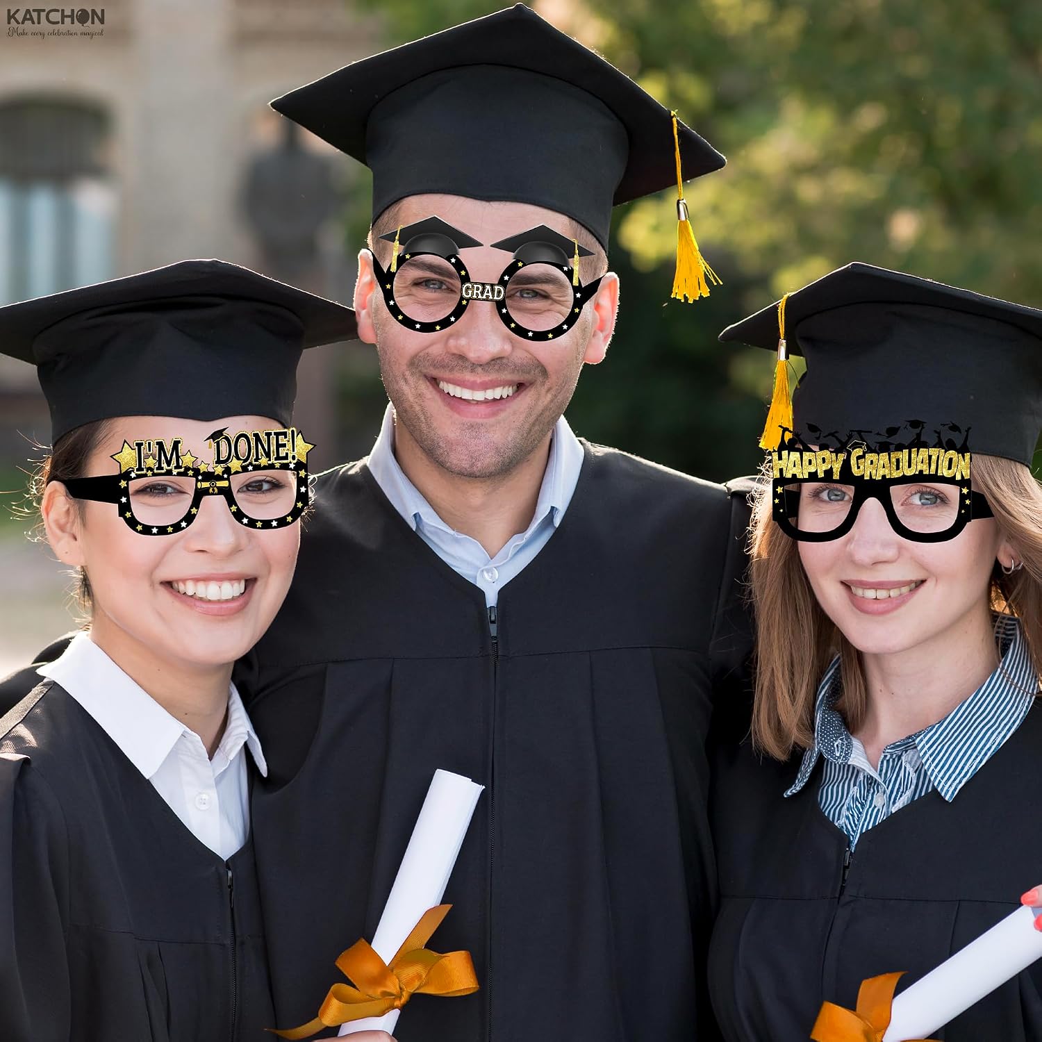 KatchOn, Glitter Graduation Glasses 2026 - Pack of 12 | Graduation Photo Booth Props 2026 for Graduation Decorations Class of 2026 | Graduation Party Glasses for 2026 Graduation Party Decorations