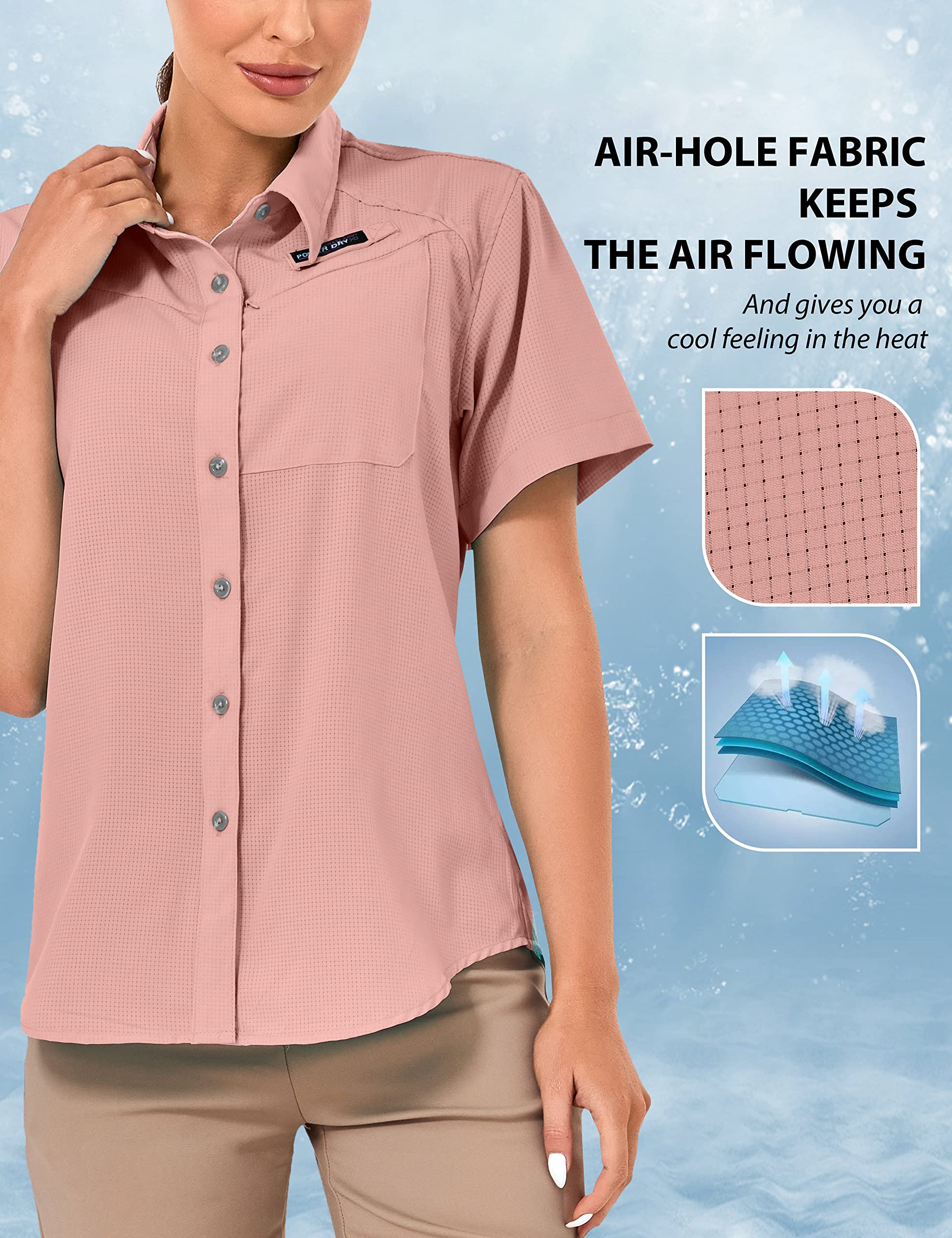 Little Donkey Andy Women's UPF 50 UV Protection Shirt, Breathable Short Sleeve Fishing Hiking Shirts, Quick Dry (Coral Almond S)