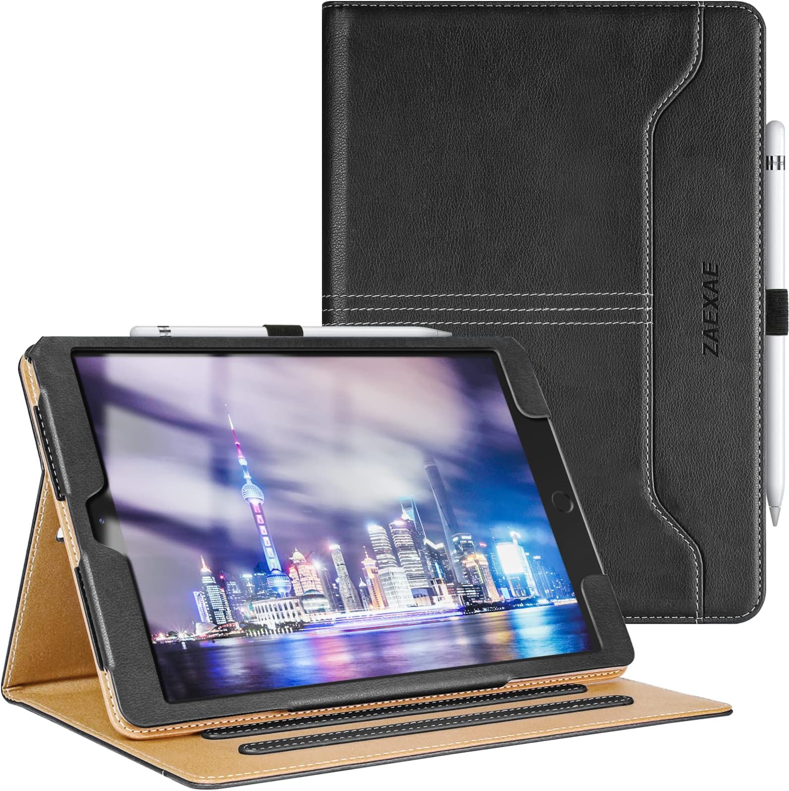 Black Leather Case for iPad 10.2 inch 9th Generation 2021,8th Gen 2020