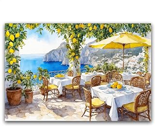 Brighten Sunroom Ambiance | Mediterranean Solarium Decor - Amalfi Coast Light-Enhancing Print with Lemon Tree Landscape & Coastal Reflection Art (08x12inch(20x30cm), Unframed)