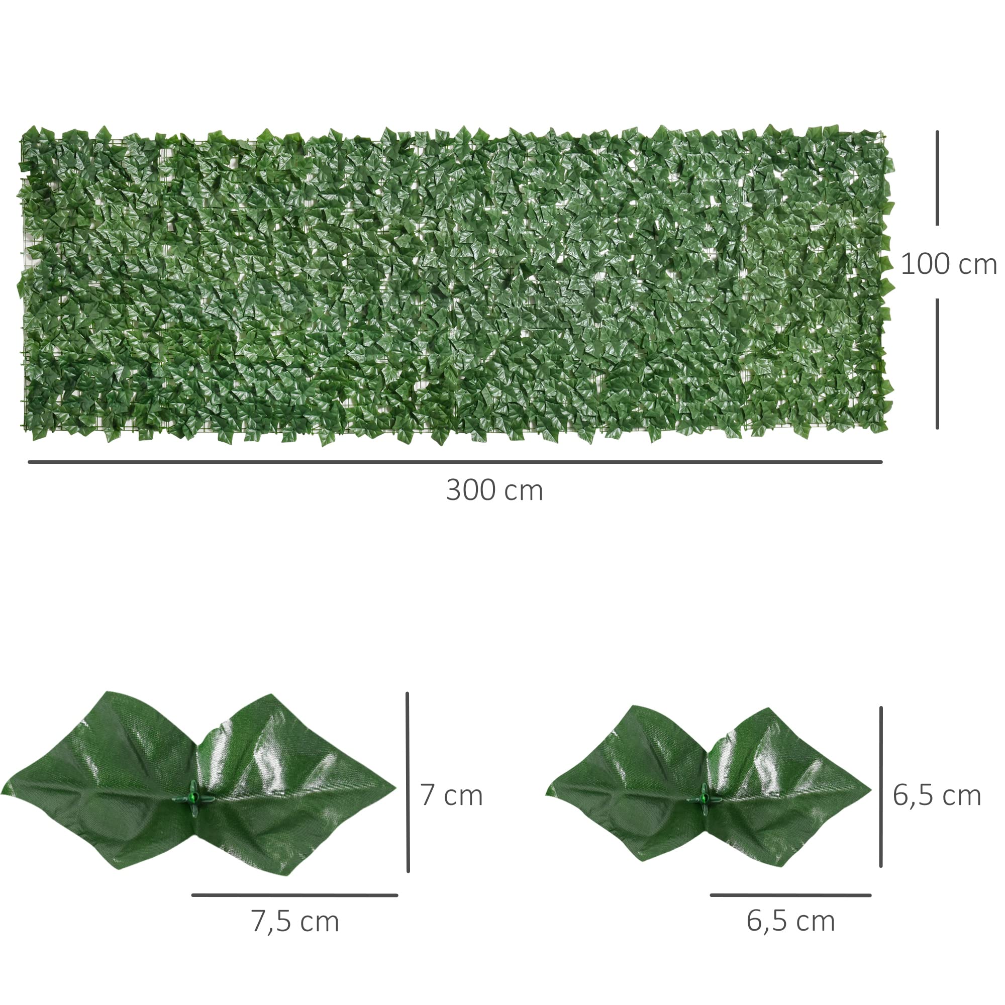 Outsunny Sztuczny Żywopłot Osłona UV Ochrona 300 x 100 cm Zielony | Balkon Osłony, Ogrodzenie Siatka z liśćmi, Żywopłot Ogrodzenie, Sztuczna Ściana, do ogrodu Ślub