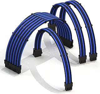 LINKUP - AVA 30cm 電源専用 スリーブカスタムPSUケーブル延長セット | GPUパワー | 24ピン8ピン6ピンセット | 300mm ブルー＆ブラック