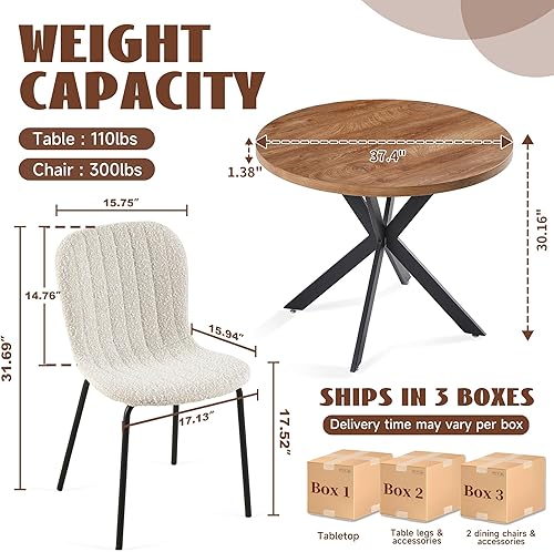 Miniatura 2 de Juego de mesa de comedor redonda de 37 pulgadas para 4, moderno juego de café de cocina de círculo pequeño para apartamento, sala de estar, oficina,