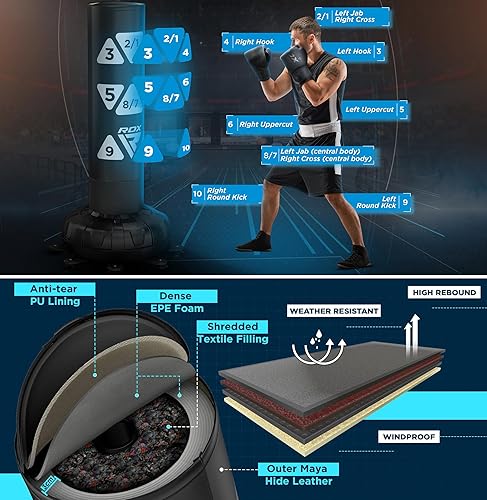 Miniatura 4 de RDX Saco de boxeo independiente XXL de 330 libras con funda y guantes  Juego de sacos de boxeo de pedestal pesado para adultos de 72 pulgadas  17