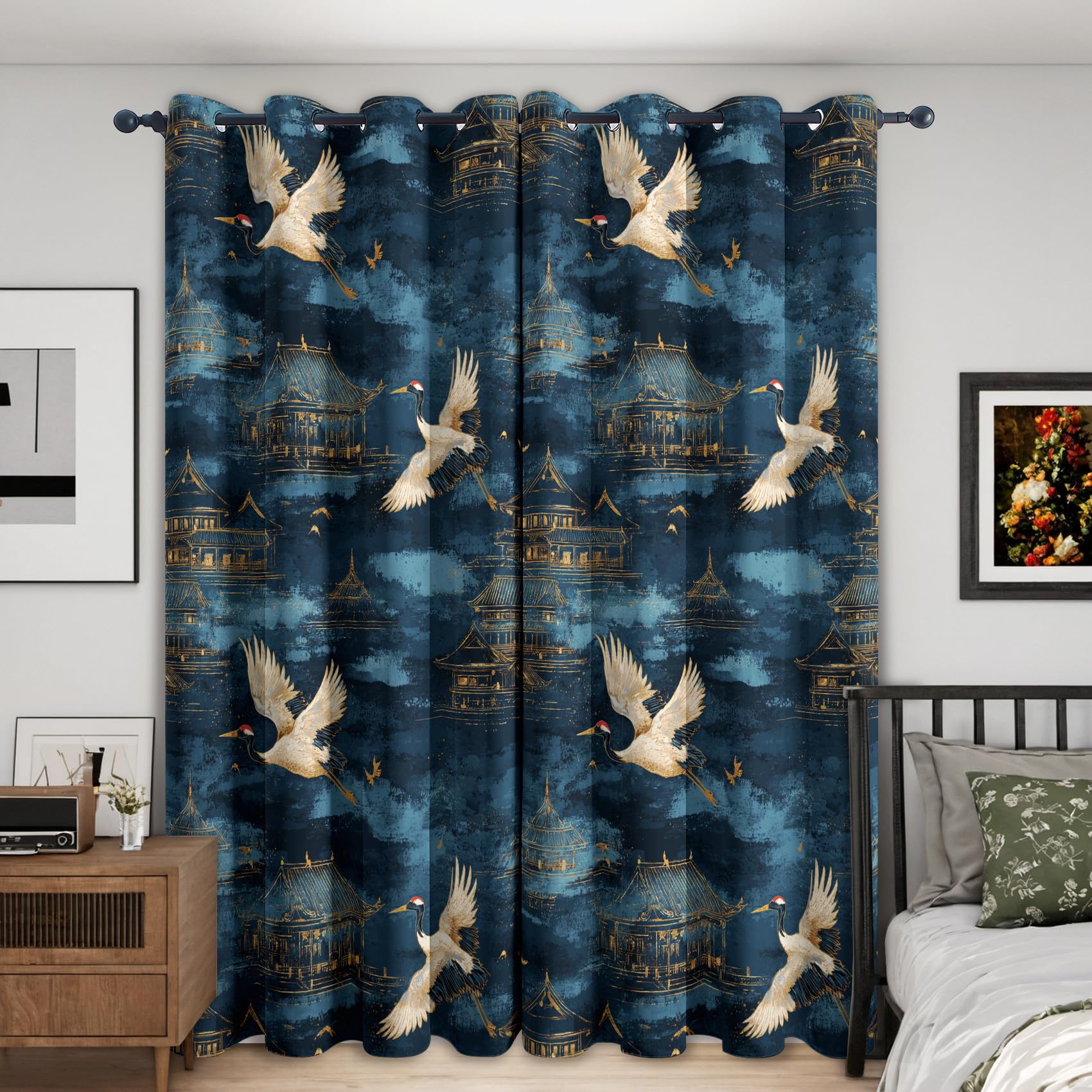 Rideau asiatique grue japonaise pour créer une ambiance zen dans votre salon ou chambre