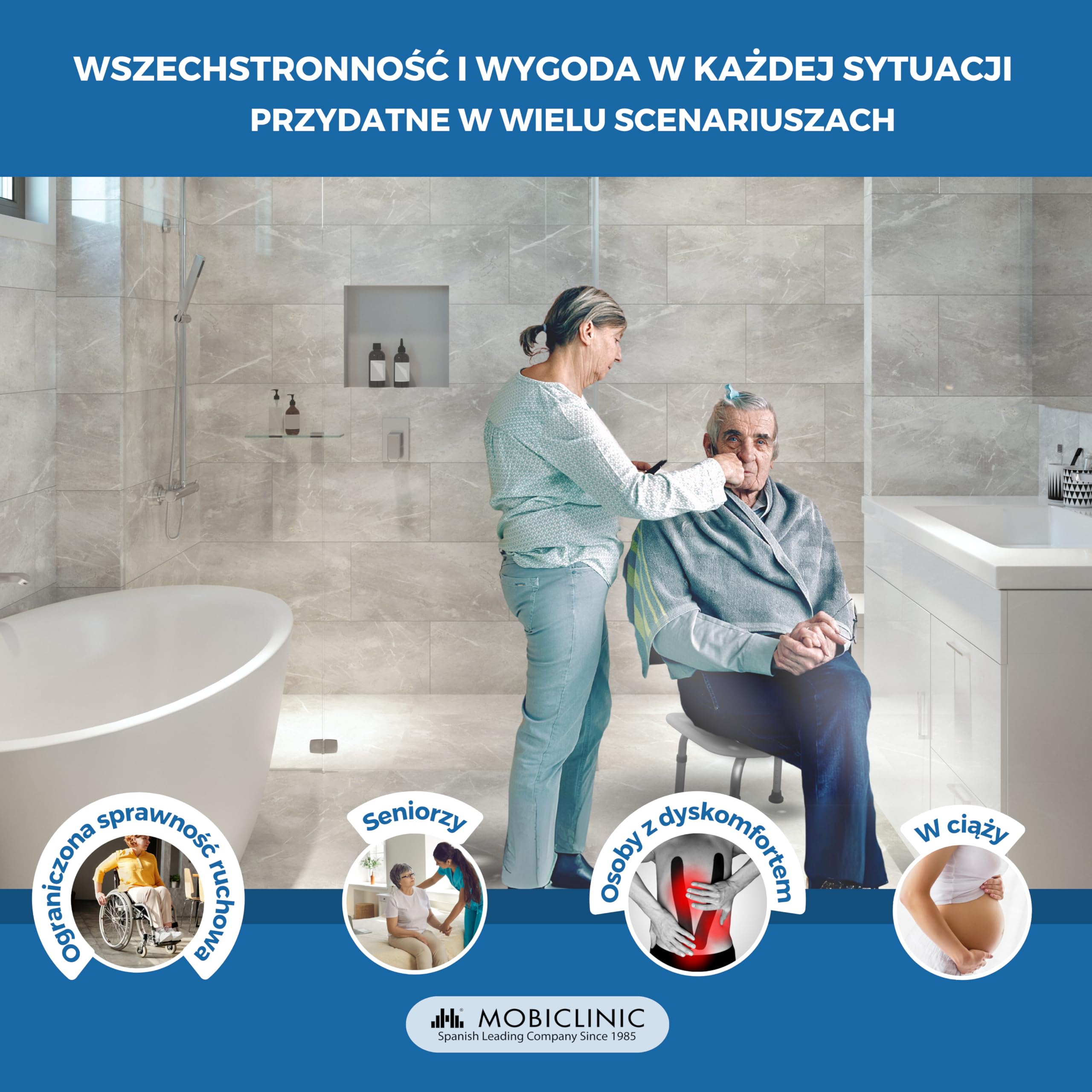 Ławka łazienkowa | Regulowana wysokość | Siedzisko w kształcie litery U | Podkładki antypoślizgowe | Bahía | Mobiclinic