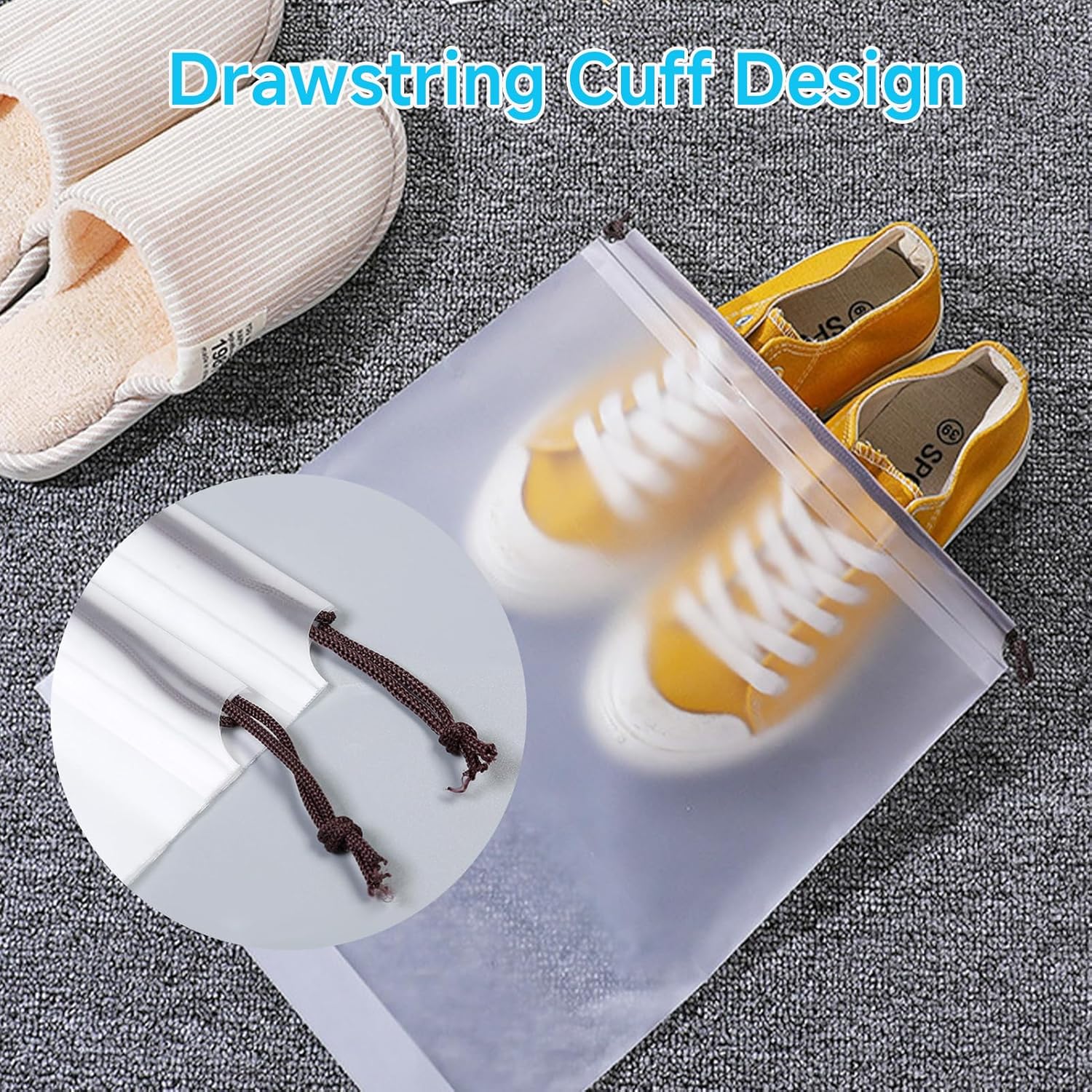 30Pack Travel Shoe Bags 15.75x11.81‘’ Clear Waterproof Drawstring Bags, Travel Essentials Shoe Bag for Travel to Organize Sneakers/Hiking Shoes, Reusable Travel Accessories Women for and Men - Image 7