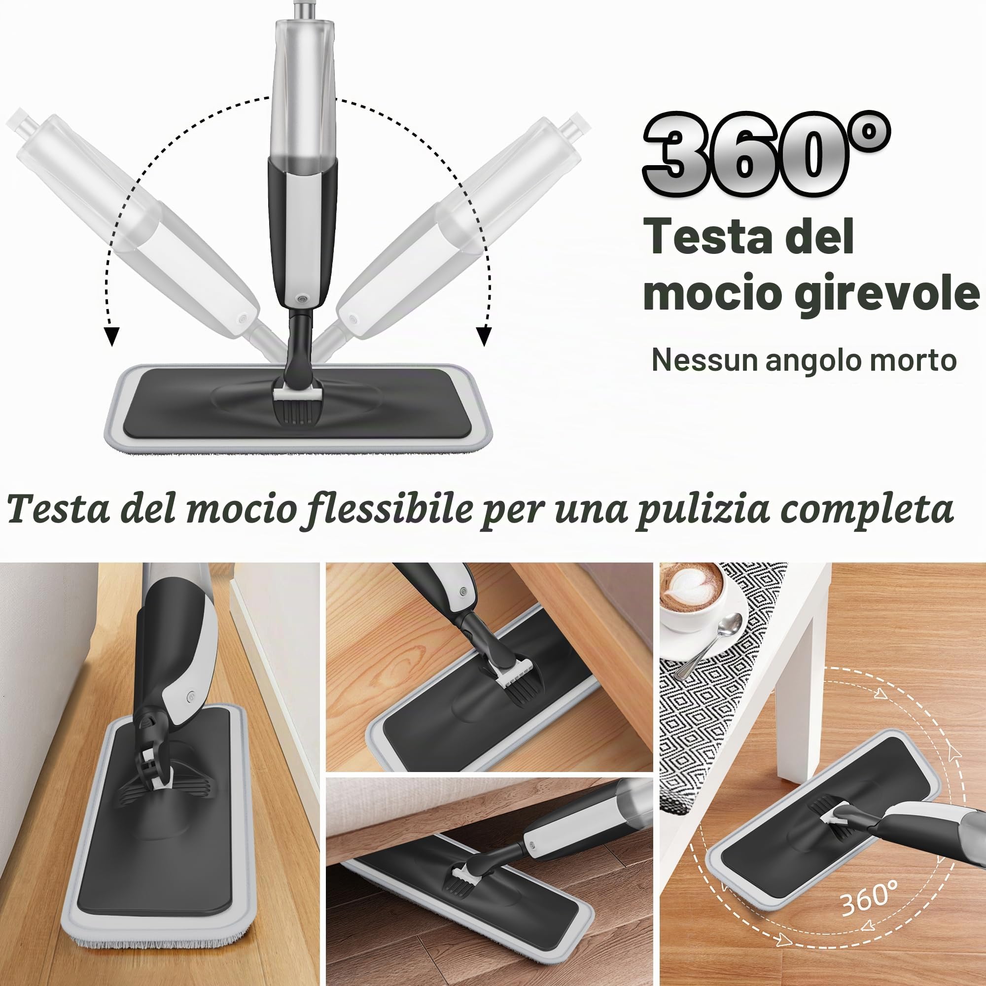 MANGOTIME Scopa Lavapavimenti a Spruzzo Mocio Lavapavimenti Scopa Lavapavimento Spray Mop Lavapavimenti Microfibra Mop Pavimenti Professionale con 4 Pad Lavabili e 1 flacone Ricaricabile
