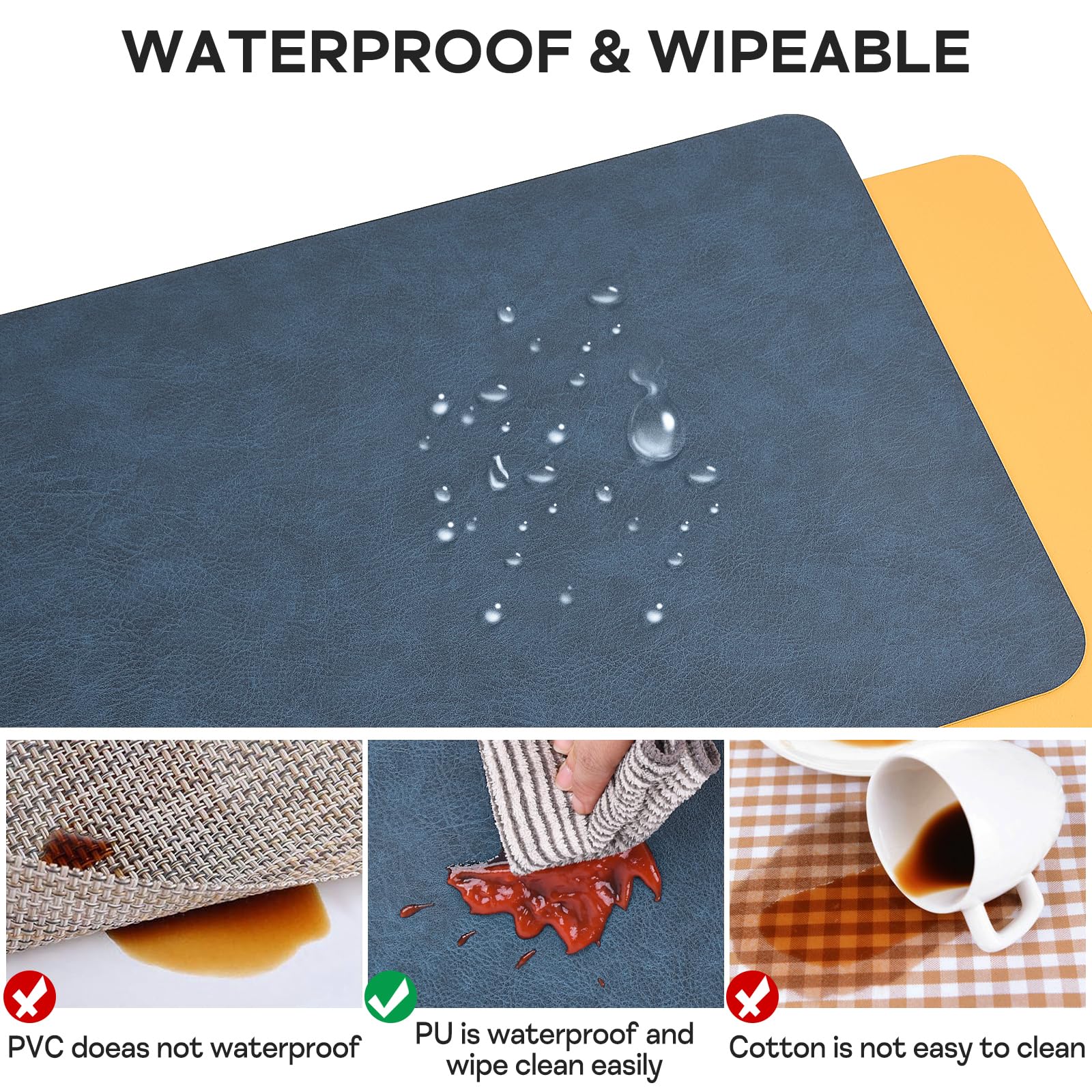 APLKER Placemats Set of 6, Waterproof Washable Table Mats Set of 6 - Image 4