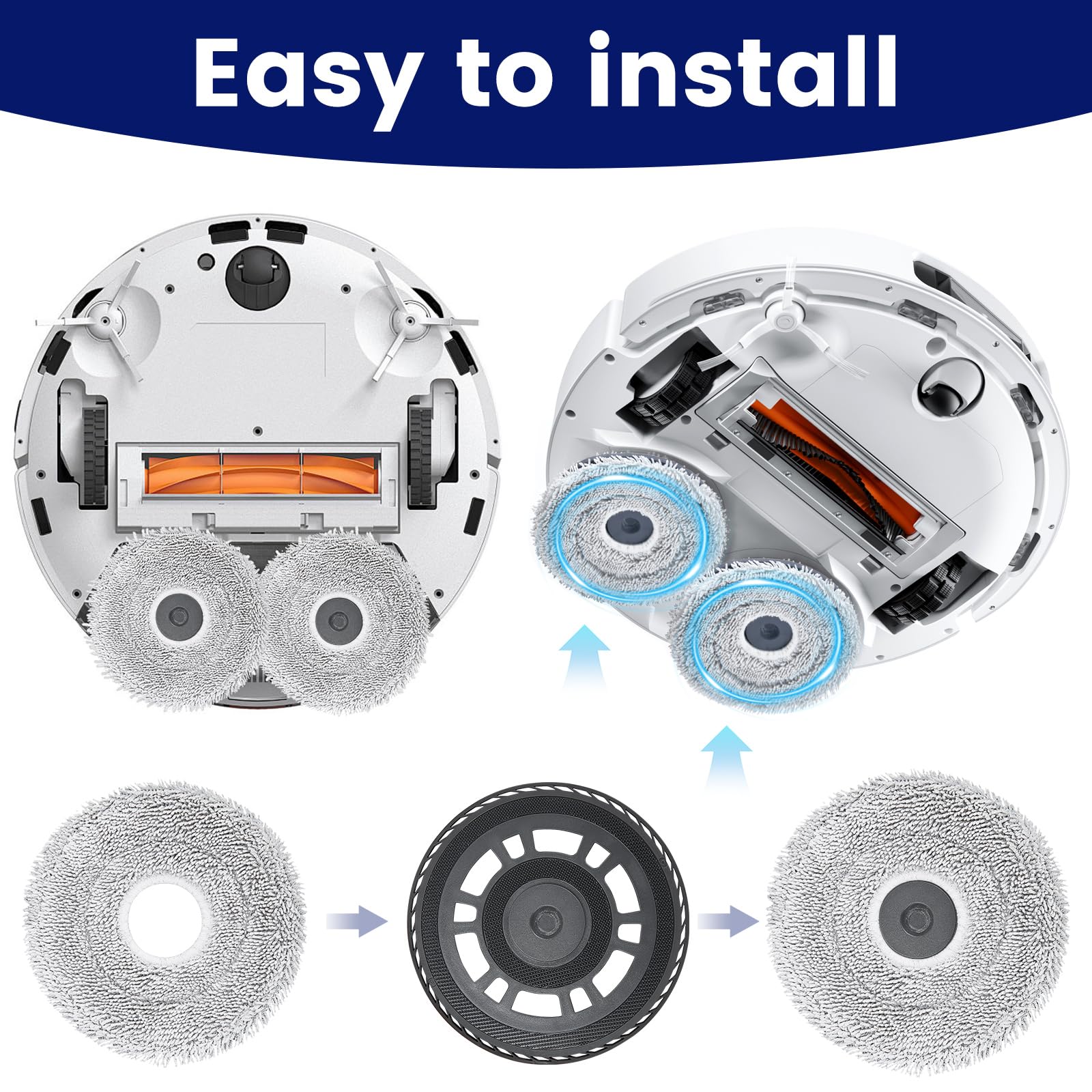 4 Wischtücher mit 2 Ersatzhalterung Zubehör für Dreame L20 Ultra/ L10s Ultra Gen2/ L10s Pro Ultra/ X30 Ultra/ X40 Ultra/ X40 Master/ L40 Ultra, Roboter Staubsauger Ersatzteile