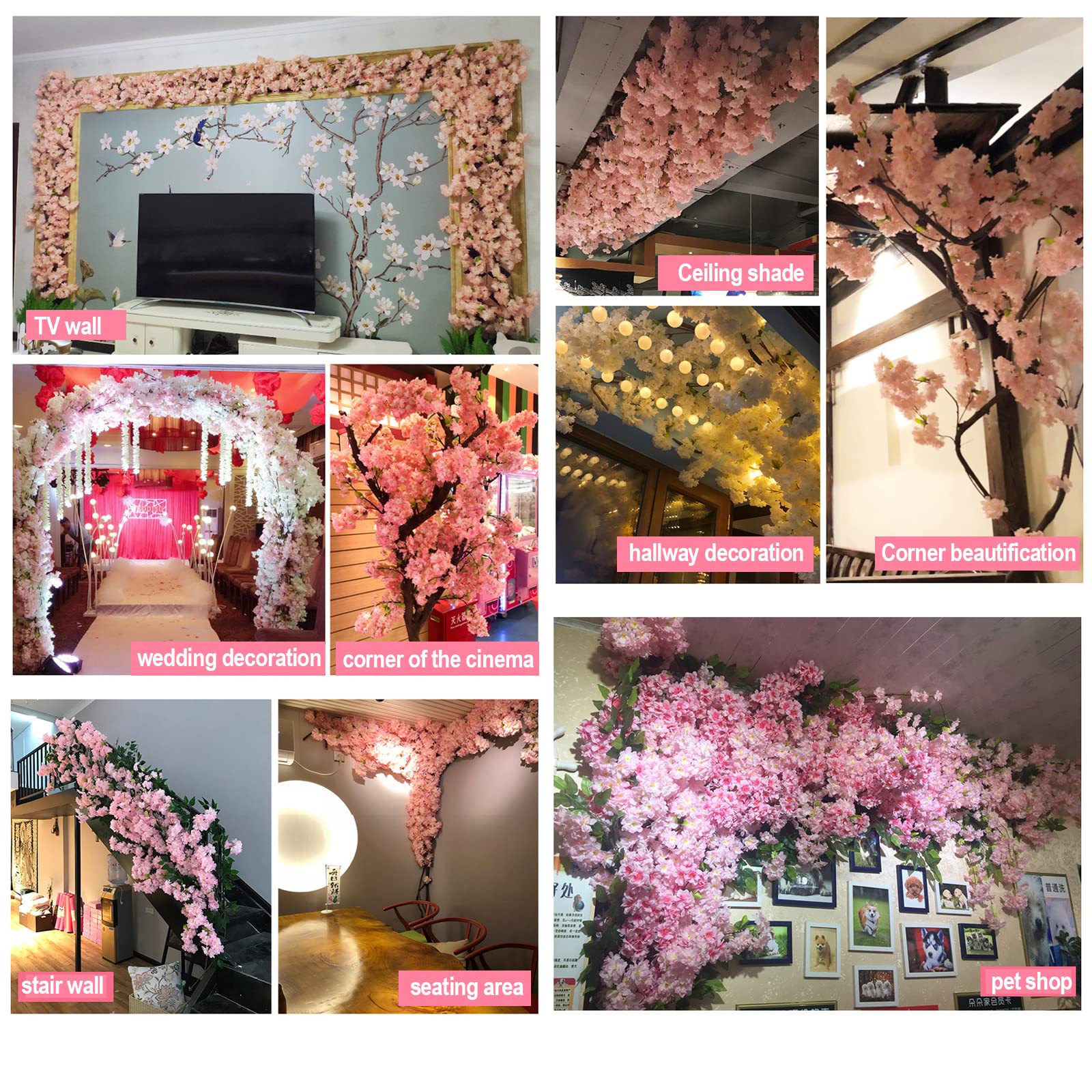 Künstliche Kirschblütenbäume – Atemberaubende künstliche Blumen-Hintergrundwände für Innenhochzeiten mit simuliertem Pfirsichzweig und Rattan-Design – perfekt für Decke oder