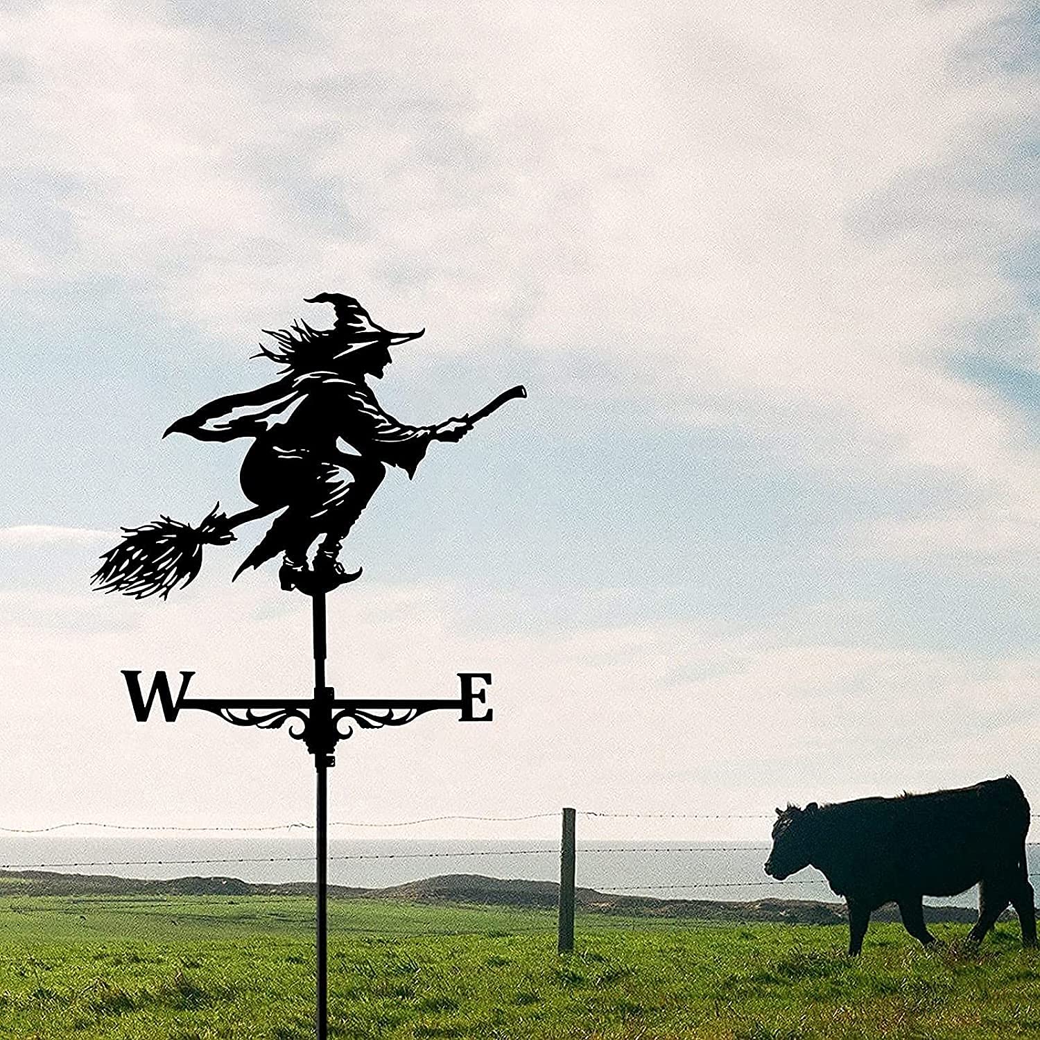 Windfahne, Wetterfahne für Dekorationen, Wetterfahne für Garten, Retro, langlebig, Windfahne, Hexenszene, Wetterfahne, Gartenpfahl, Windrichtung, Dach, Windrichtungsanzeige