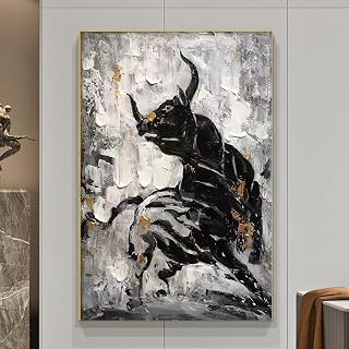 Black and White Cow Canvas Wall Art Bull Painting Cattle Picture Wall Decor Canvas Abstract Animal Painting Texas Longhorn Poster Highland Cow Print Farmhouse Artwork Cow Wall Art 16x24in No Frame
