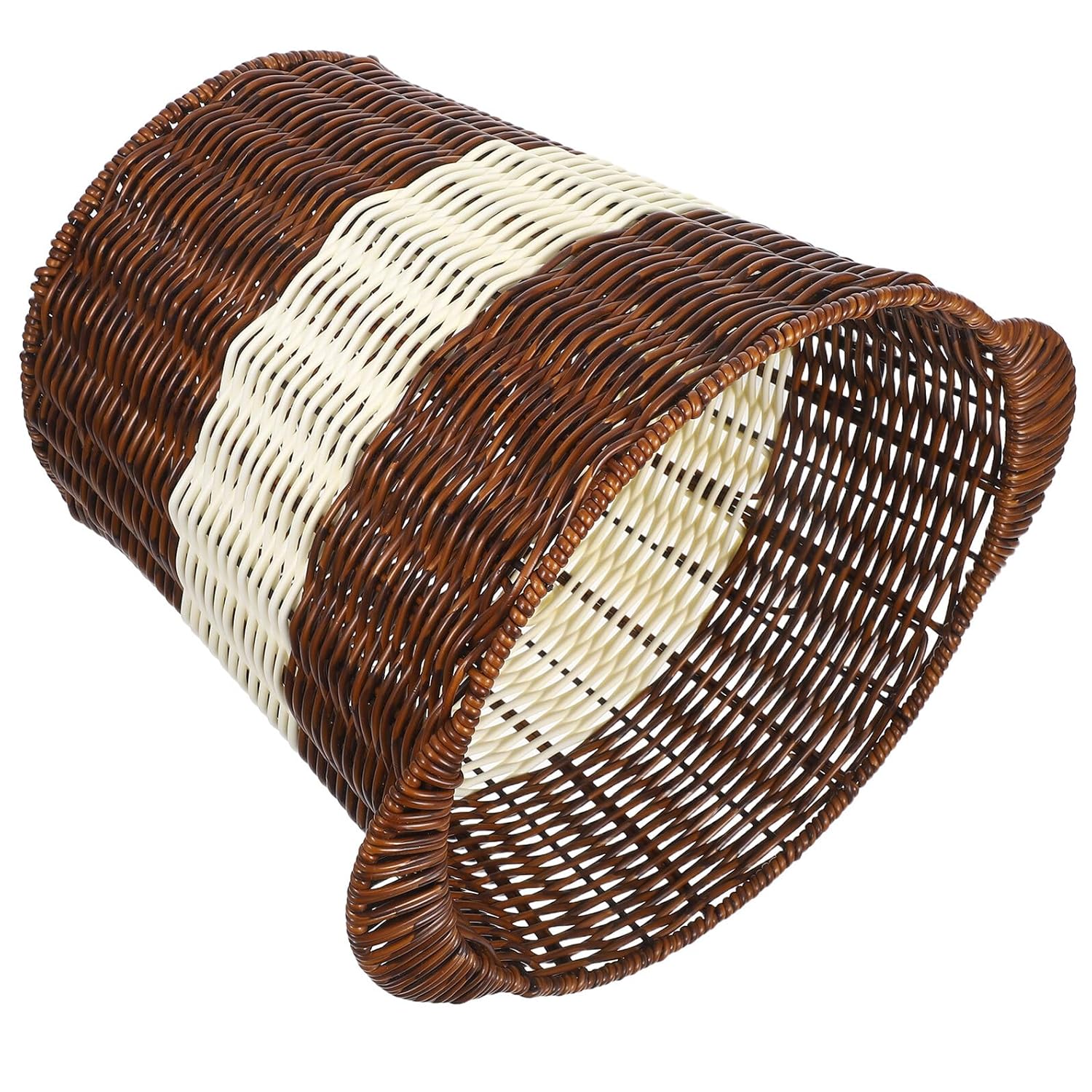 BESTYASH Imitation Rattan Woven Waste Paper Basket Reusable Trash Bin for Office Bedroom Kitchen Storage and Organization