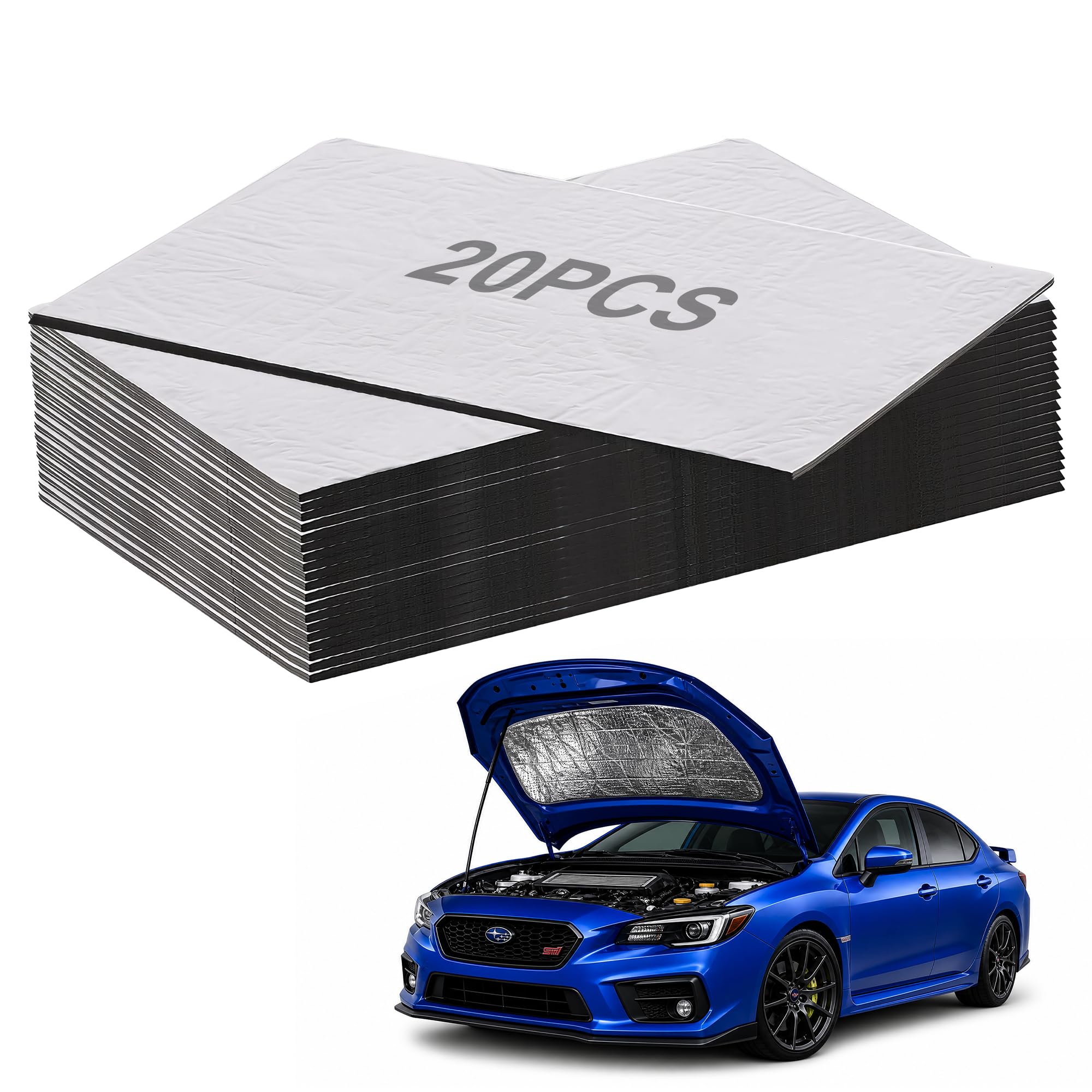 20Pcs Car Sound Deadening Mat: 40cm x 25cm Self Adhesive Sound Deadening Sheets 5mm Thick Noise Insulation Aluminum Foil Deadener Mat for Trunk Door Floor and Ceiling
