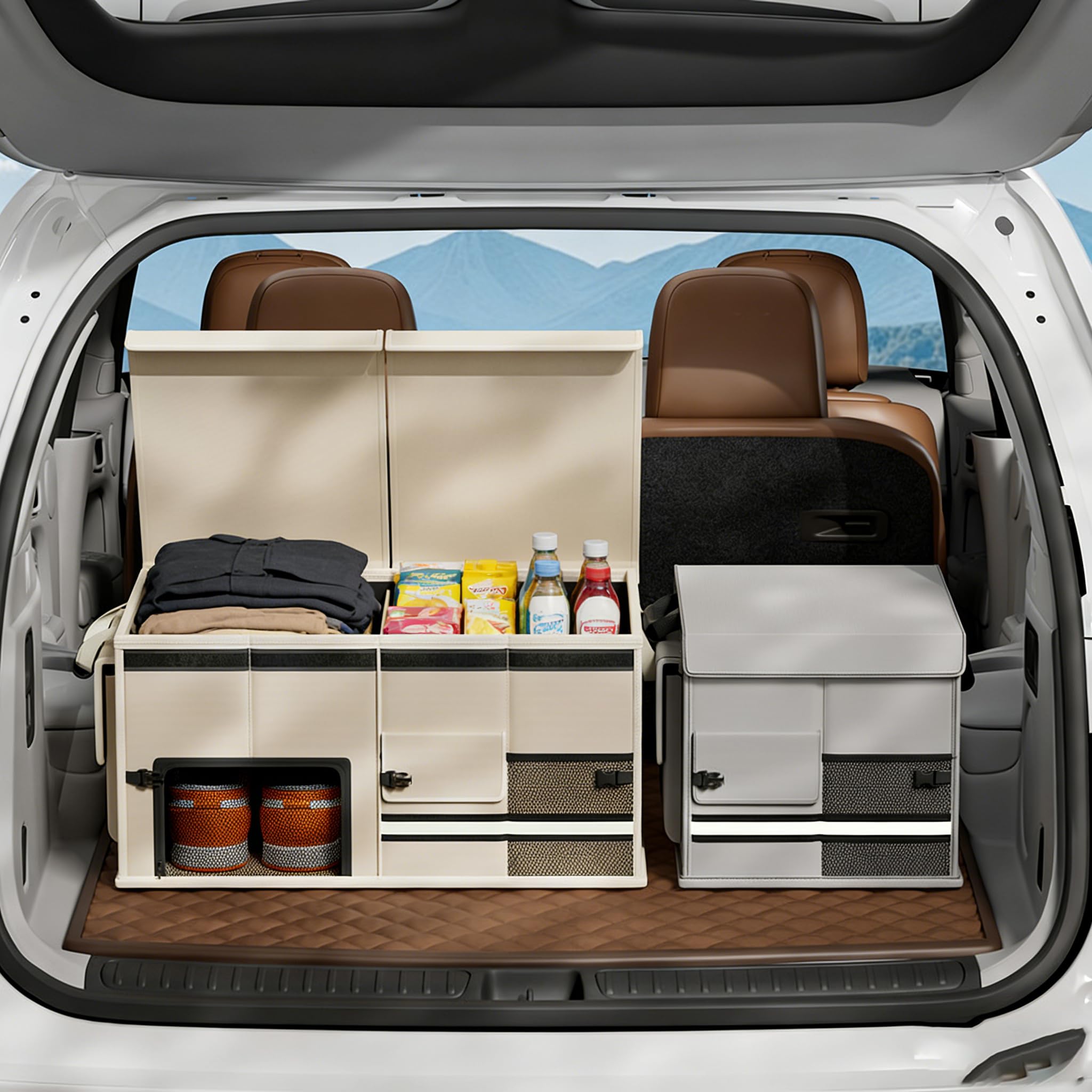 Organizador de Maletero de Coche Caja de Almacenamiento con Base Antideslizante Resistente al Desgaste, Duradero y con Gran Capacidad de Carga Organizador de Maletero con Compartimentos múlt