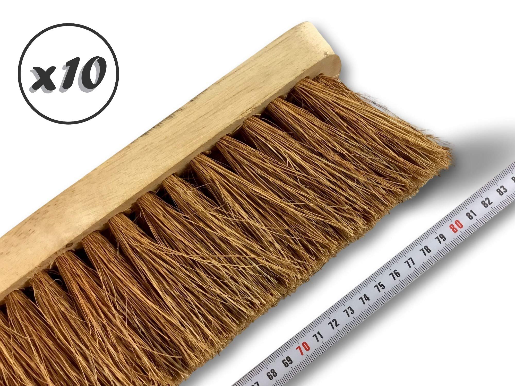 Miotła warsztatowa typu kantonier | Zestaw 10 | Track Outdoor | Długość 80 cm | Wypełnienie naturalnej szczotki z włókna kokosowego | Drewniana podeszwa | Metalowe tulejki Ø 28 mm | Z uchwytem | Kibros 2080Mx10