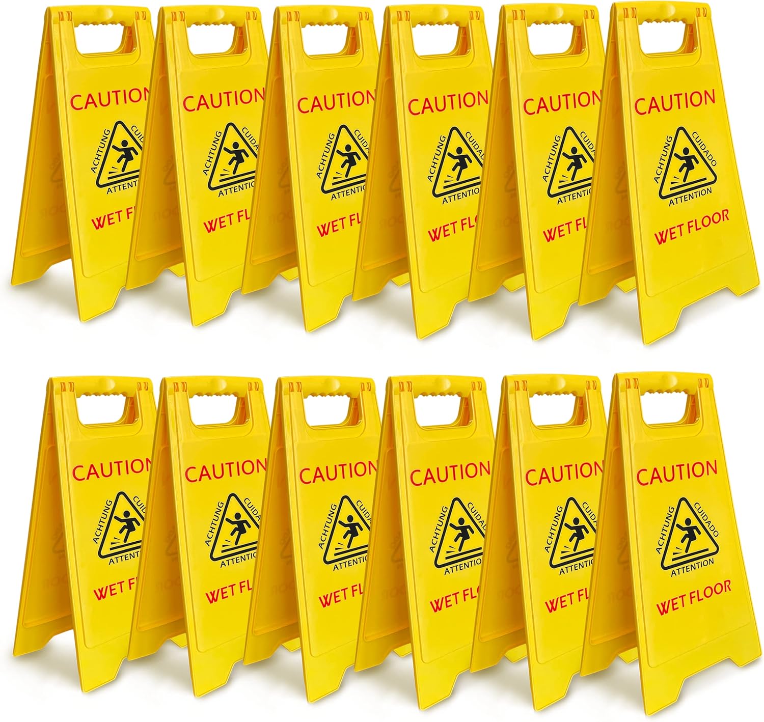 8NET 12-Pack Caution Wet Floor Sign with Graphic, 25’’ Height, Durable Solid Plastic, Double Sided English/Spanish Wet Floor Caution Stand for Indoors and Outdoors, Avoid Fall & Slip Accident
