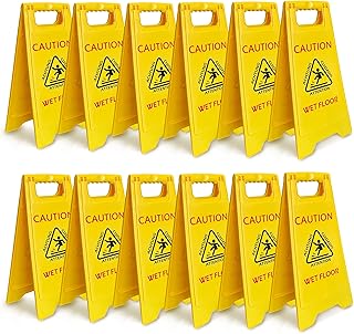 8NET 12-Pack Caution Wet Floor Sign with Graphic, 25â€™â€™ Height, Durable Solid Plastic, Double Sided English/Spanish Wet Floor Caution Stand for Indoors and Outdoors, Avoid Fall & Slip Accident