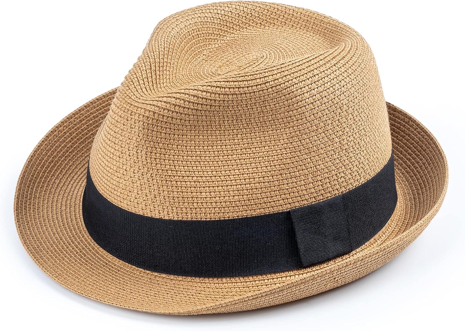 Summer Straw Fedora Hat for Women Men Travel Panama Hat with Wide Brim Roll Up Sun Hat for Beach Outdoor UPF 50+