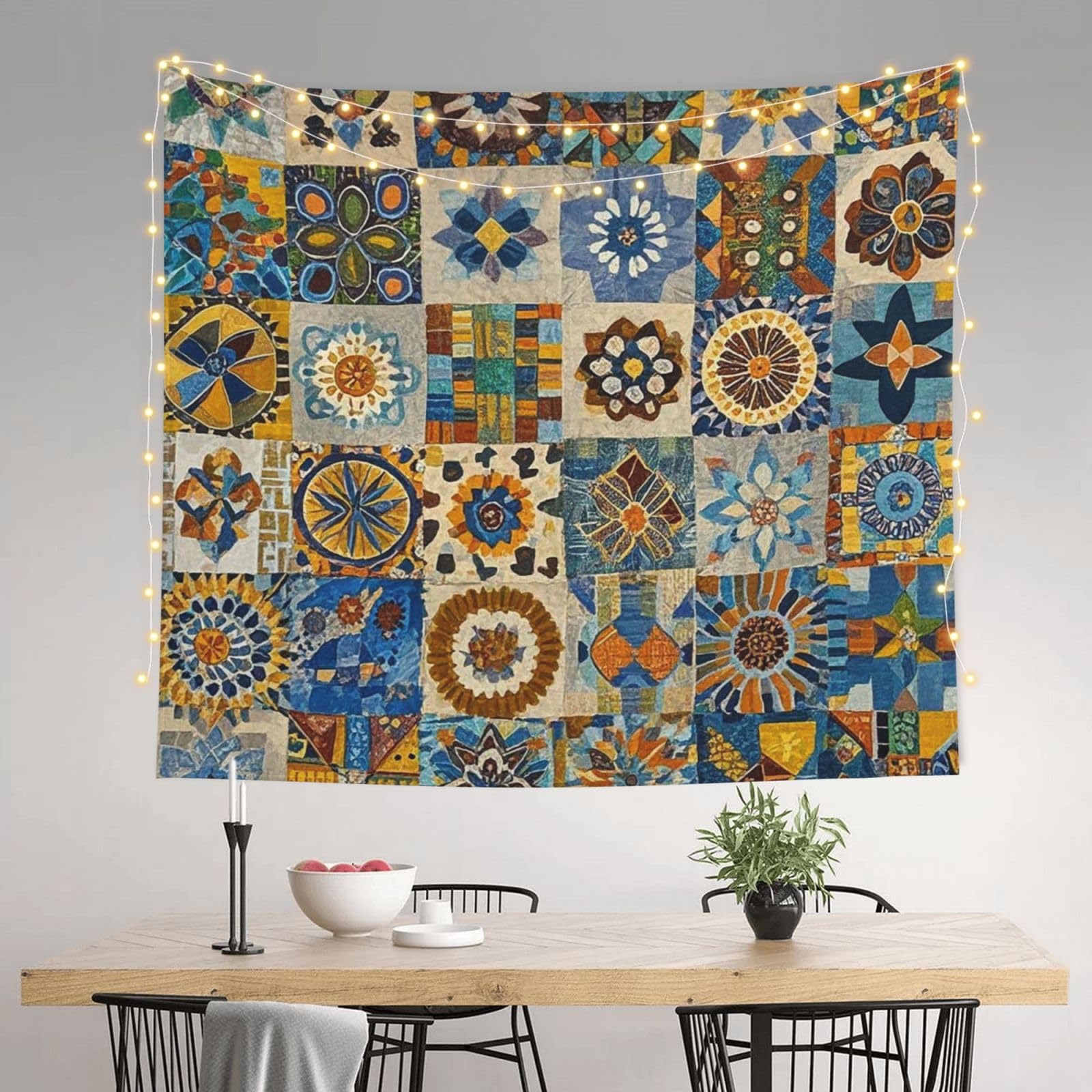 Pmqagnksmq African Textile Patchwork Tapestry For Living Room Wall Tapestry Aesthetic Tapestries For Bedroom Tapestrys Home Wall Decoration Blanket Wall Art Banner Poster For Dorm (51" X 60")