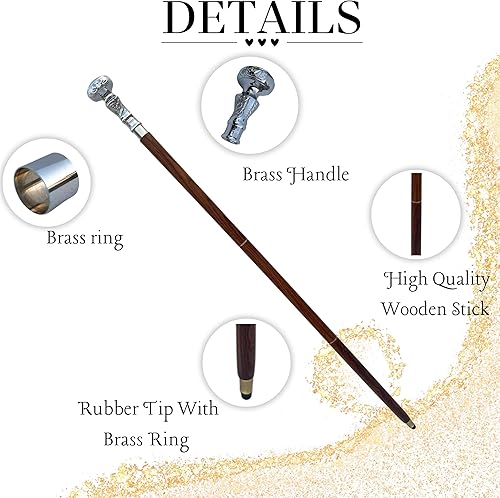 Miniatura 3 de Bastón de madera con mango de latón con diseño vintage Victoria