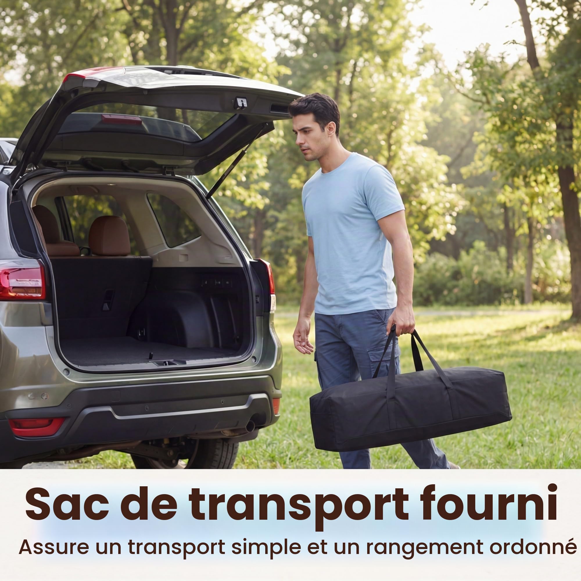 HOMASIS Table Pliante 4-6 Personnes en Bois de Pin, Table Pique Nique Enroulable Portable avec Sac de Transport&Cadre en X, pour Camping, Barbecue, Fête, Jardin, Charge 70kg, 122x60x45cm (Café)