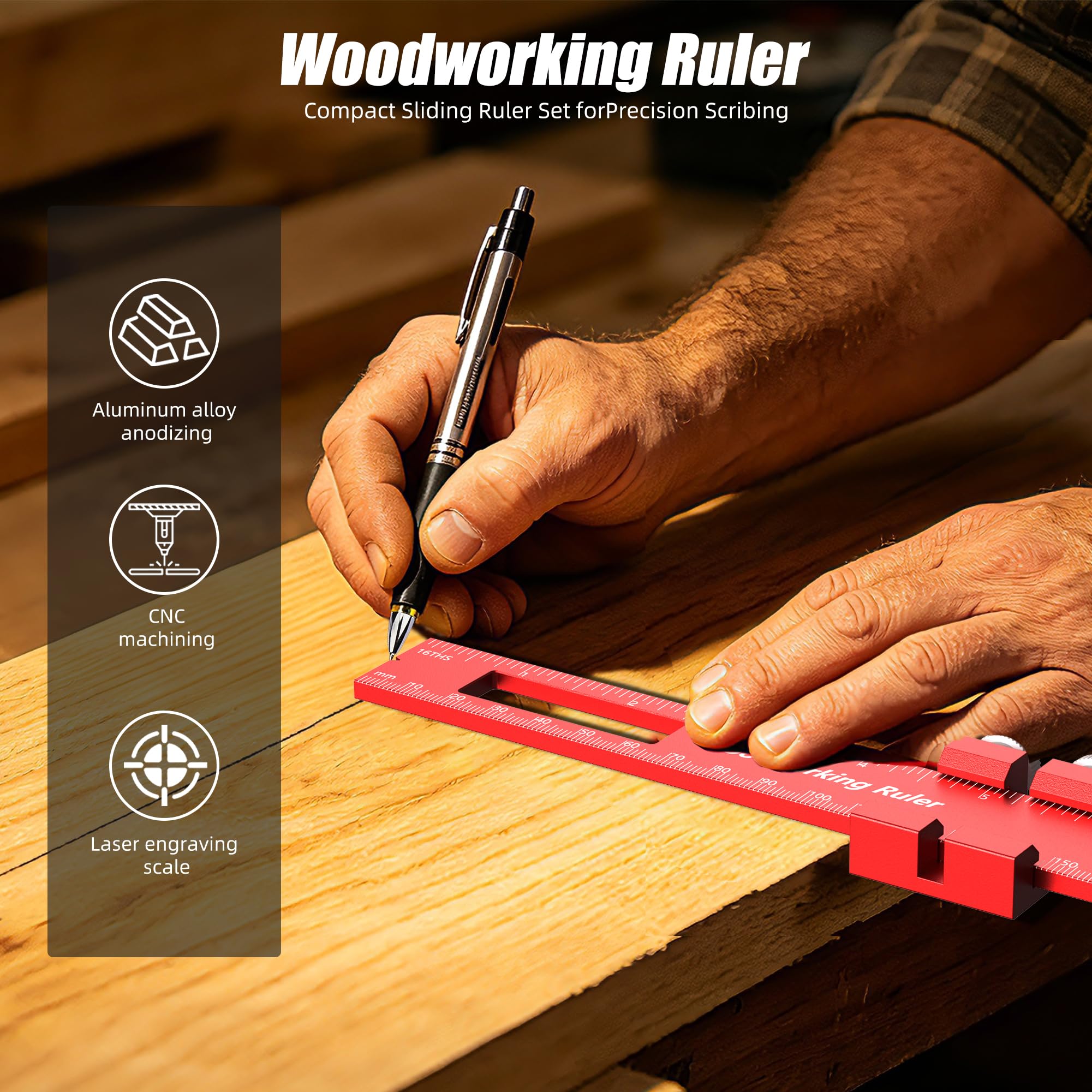 Woodworking Ruler Set - 3 Pack Precision Scribers -4 Woodworking Ruler Set - 3 Pack Precision Scribers -4