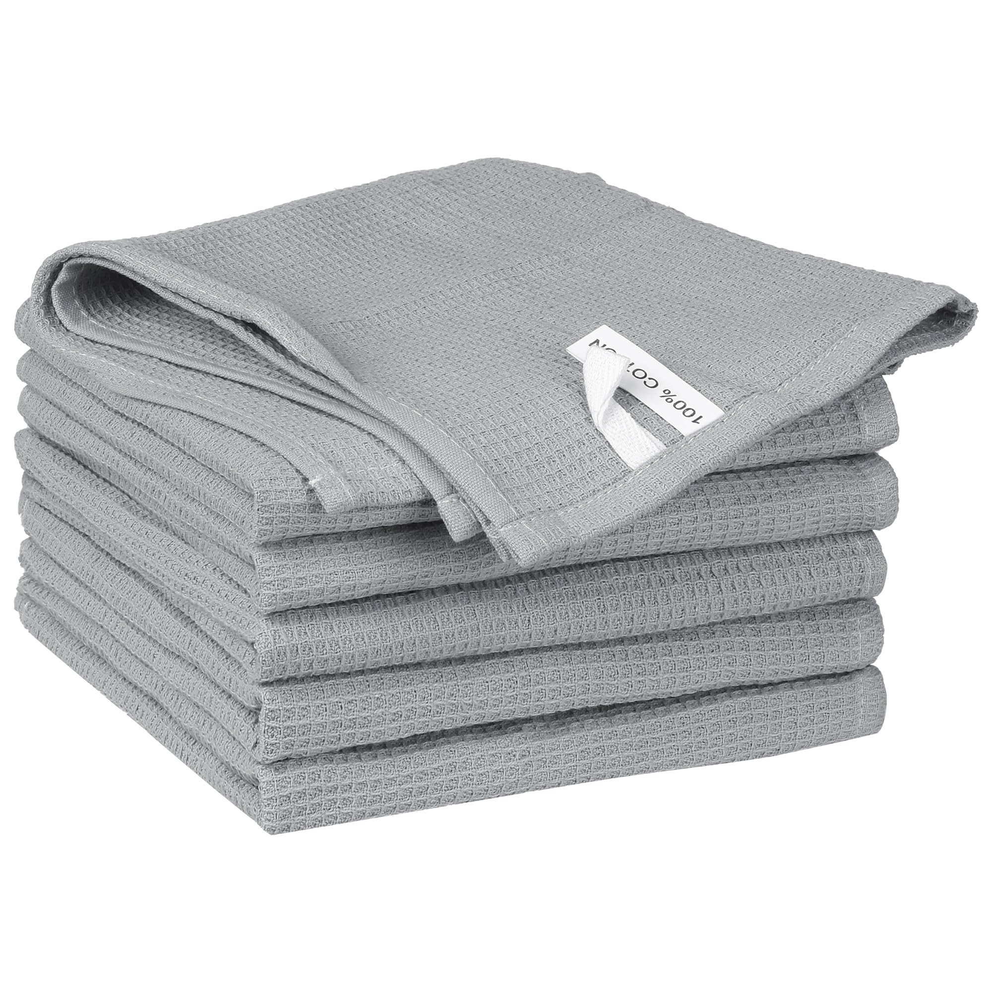 Uxcell Reuseable Cleaning Cloths, 6 Pack Cotton Waffle Weave Kitchen Towels Reusable and Washable Dish Rags for Drying Absorbent Lint Free Rags for House Cleaning Light Grey 35cm x 35cm