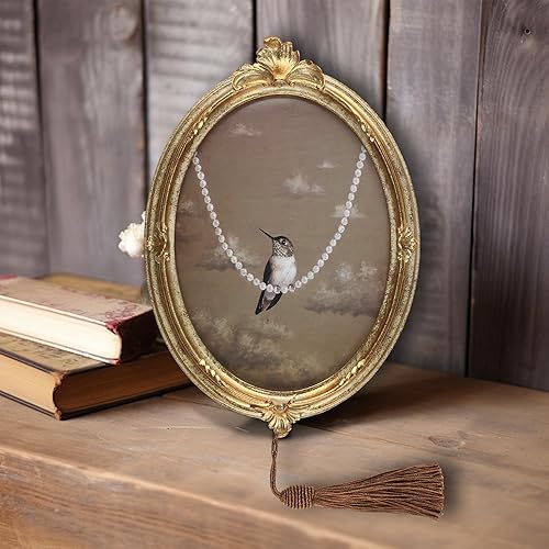 Miniatura 4 de Marco ovalado dorado antiguo de 5 x 7 pulgadas, diseño Art Deco vintage con parte delantera de cristal, exhibición de pared o mesa