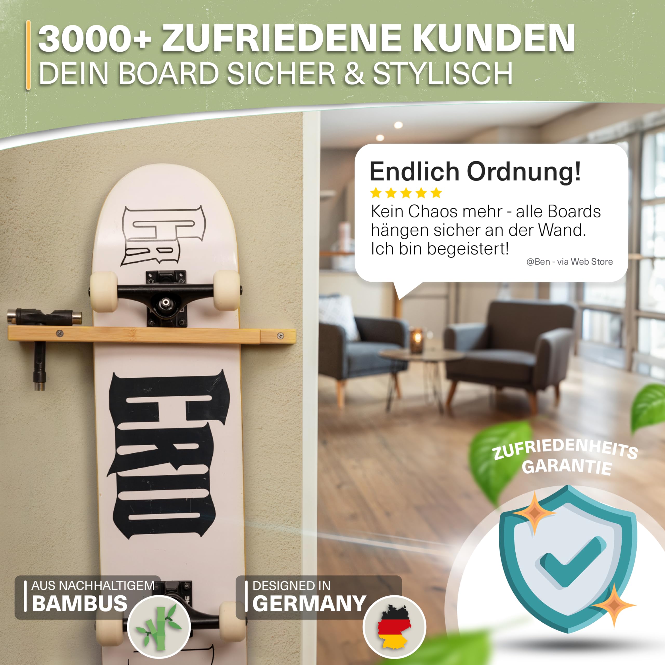 Supporto Parete Per Skateboard CRID - In Bambù Per 4 Tavole Con Kit Montaggio Incluso - Foto 3