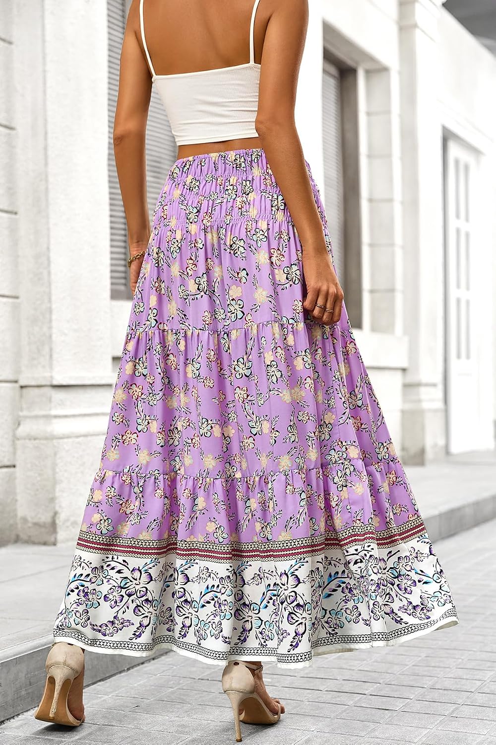 CFLONGE Summer Maxi Skirts for Women 2026 Fashion Boho Long Skirt Trendy Floral High Waist A Line Beach Skirt Vacation Outfit thumbnail